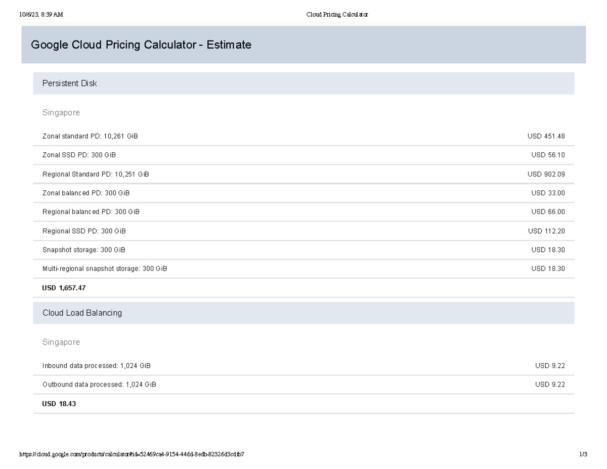 Google Cloud Pricing Calculator: Detailed Cost Estimates for Singapore ...
