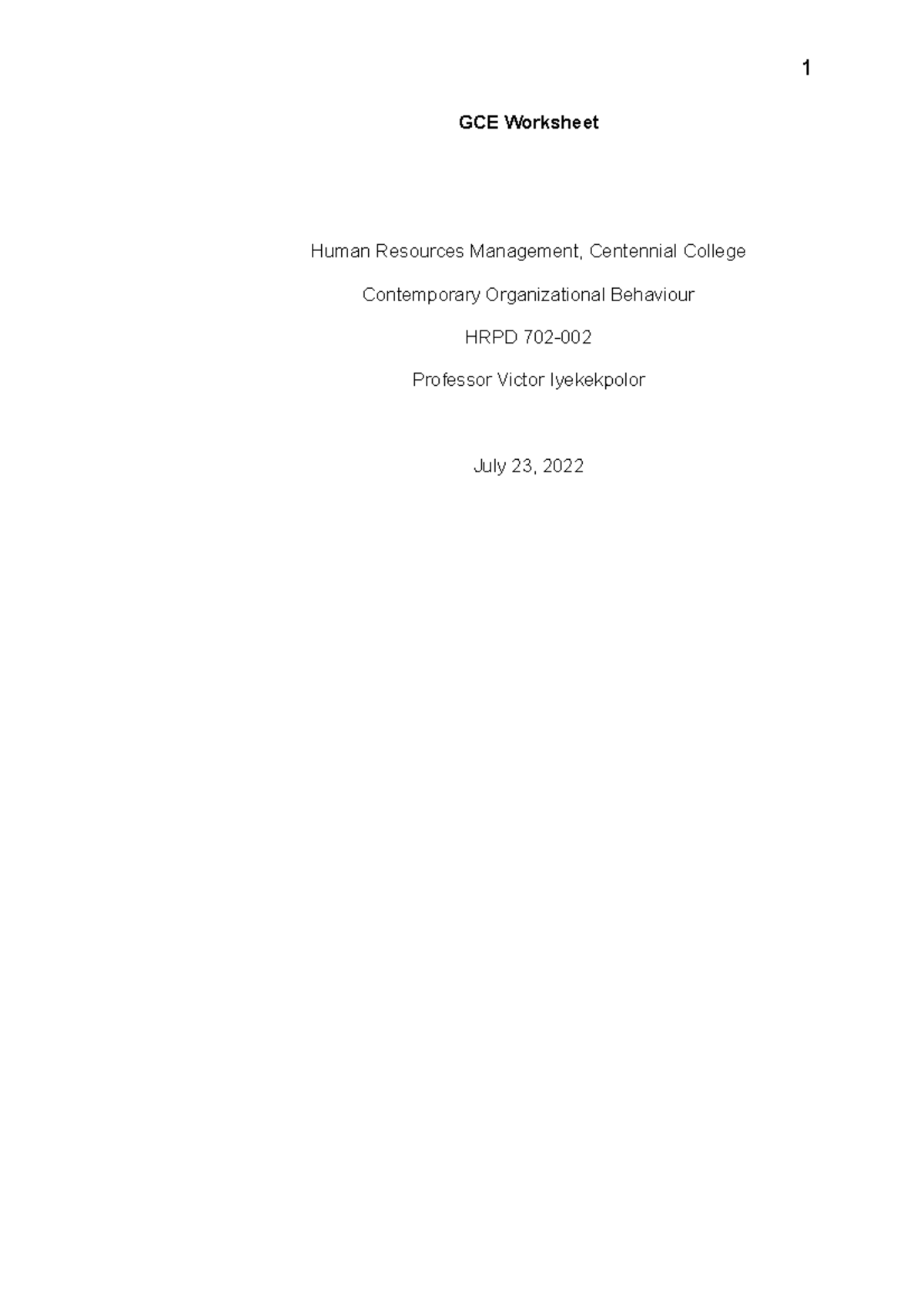 HRPD 702 - GCE Worksheet assignment - GCE Worksheet Human Resources ...