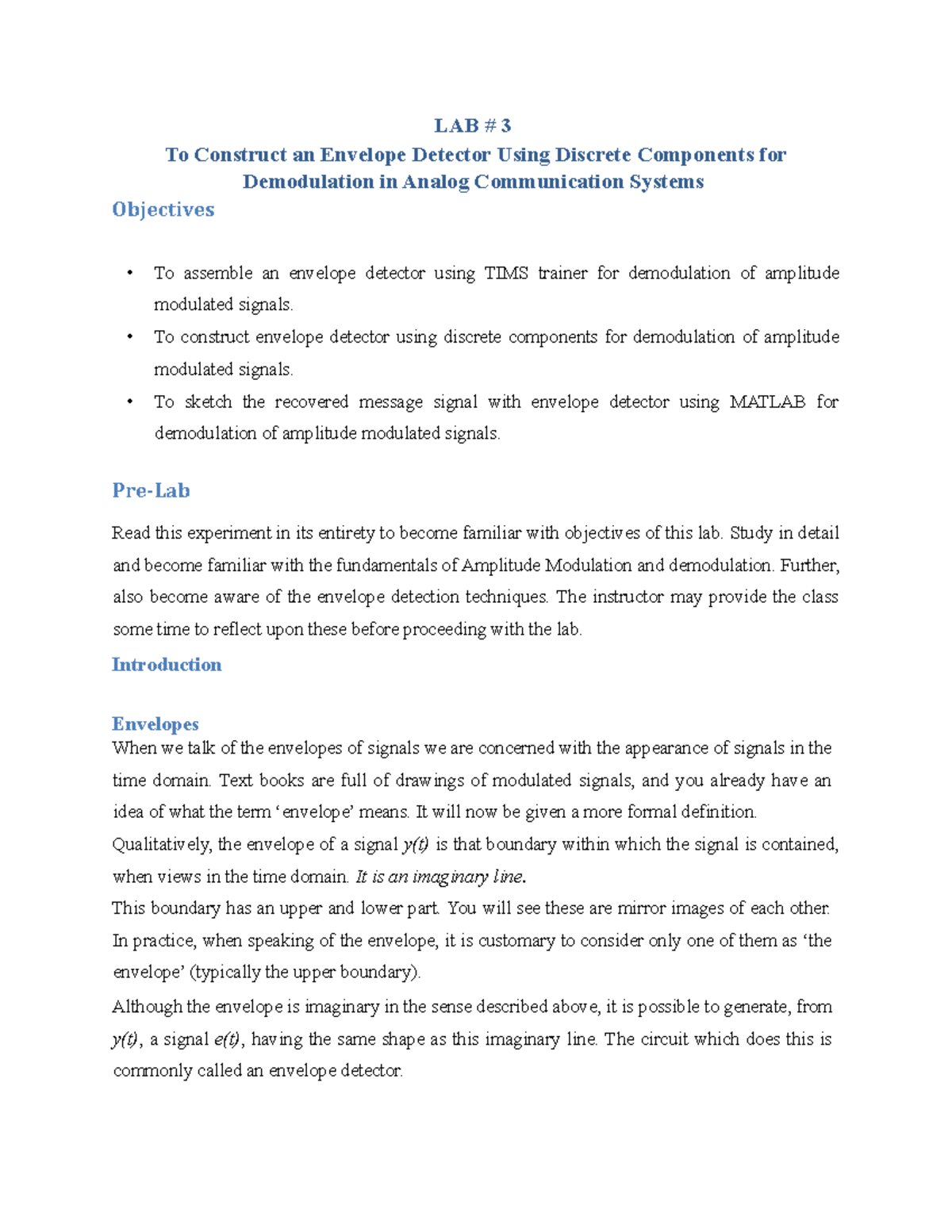 Lab 4 To Construct an Envelope Detector Using Discrete Components for ...