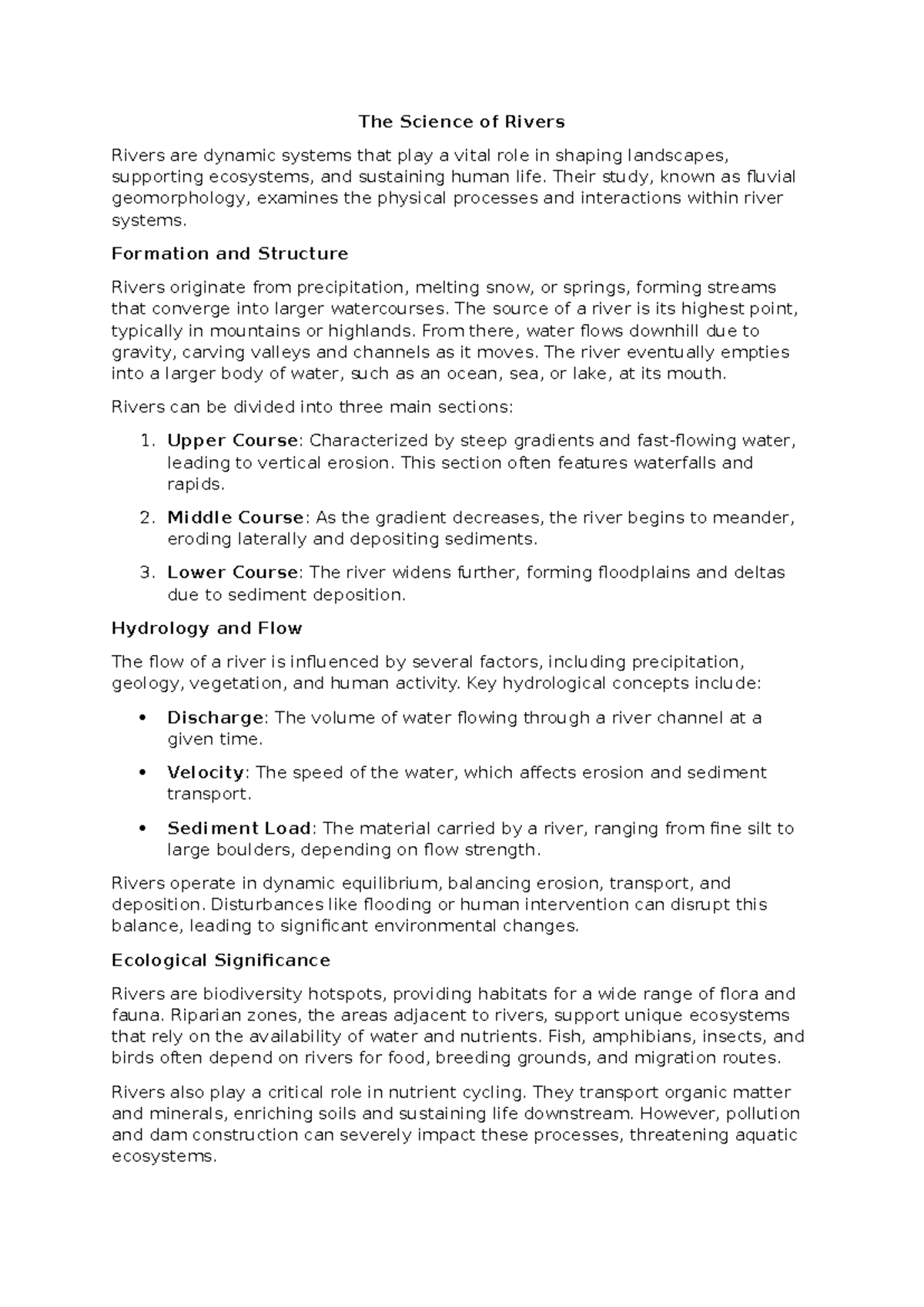 Rivers: Overview & Summary of Fluvial Geomorphology Insights - Studocu