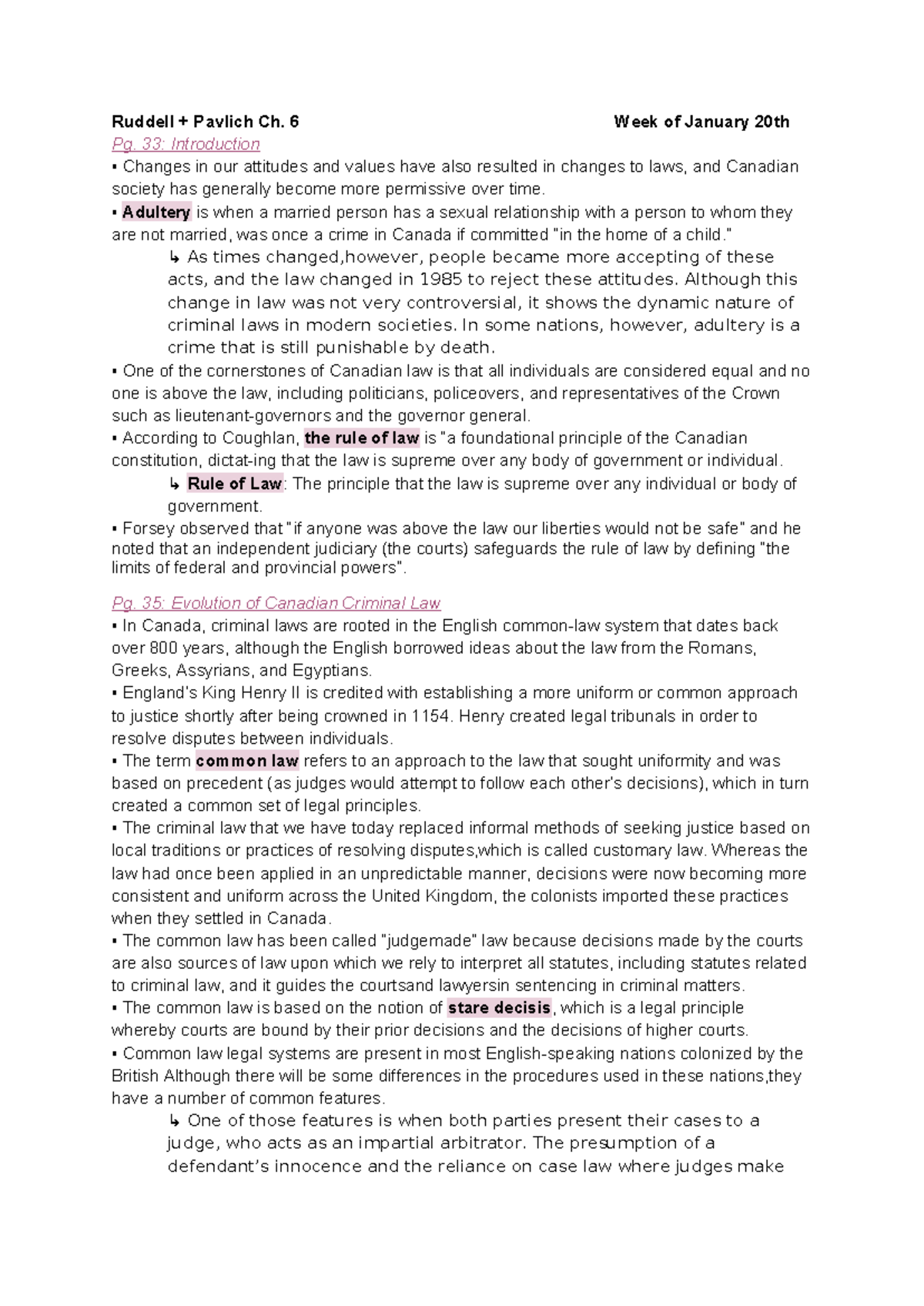 LAWS1002 Week 3: Ruddell & Pavlich - Criminal Law Overview - Studocu