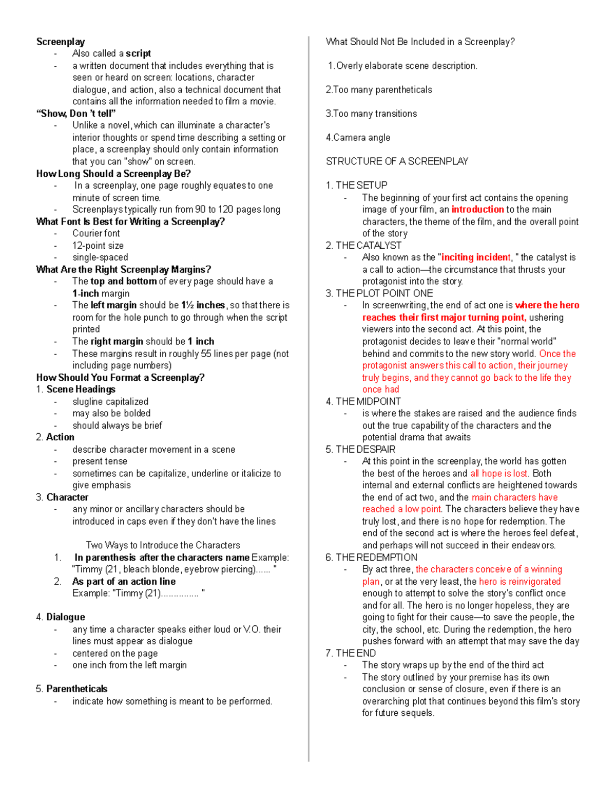 Screenplay Format & Structure Guide: Key Elements for Success - Studocu