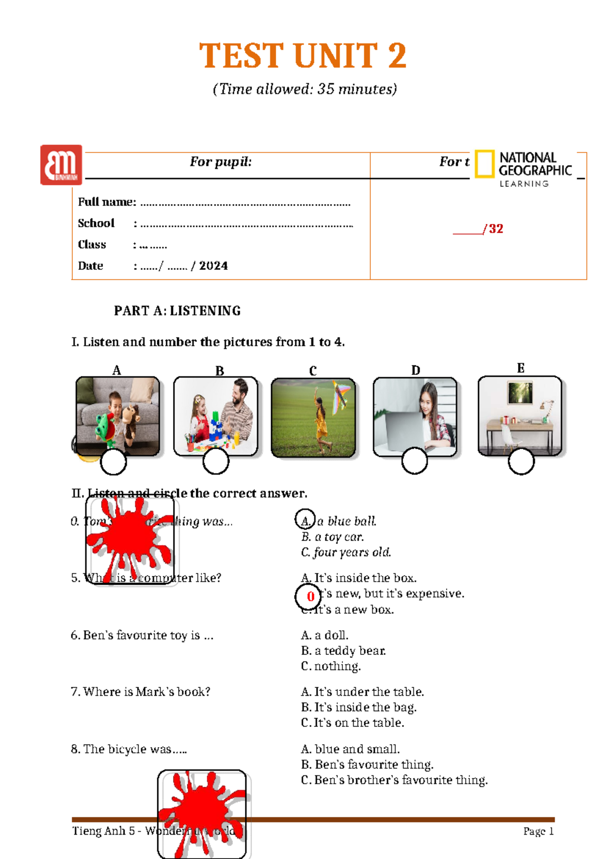 TA 5 - WW - Test Unit 2 Listening & Reading Activities - Studocu