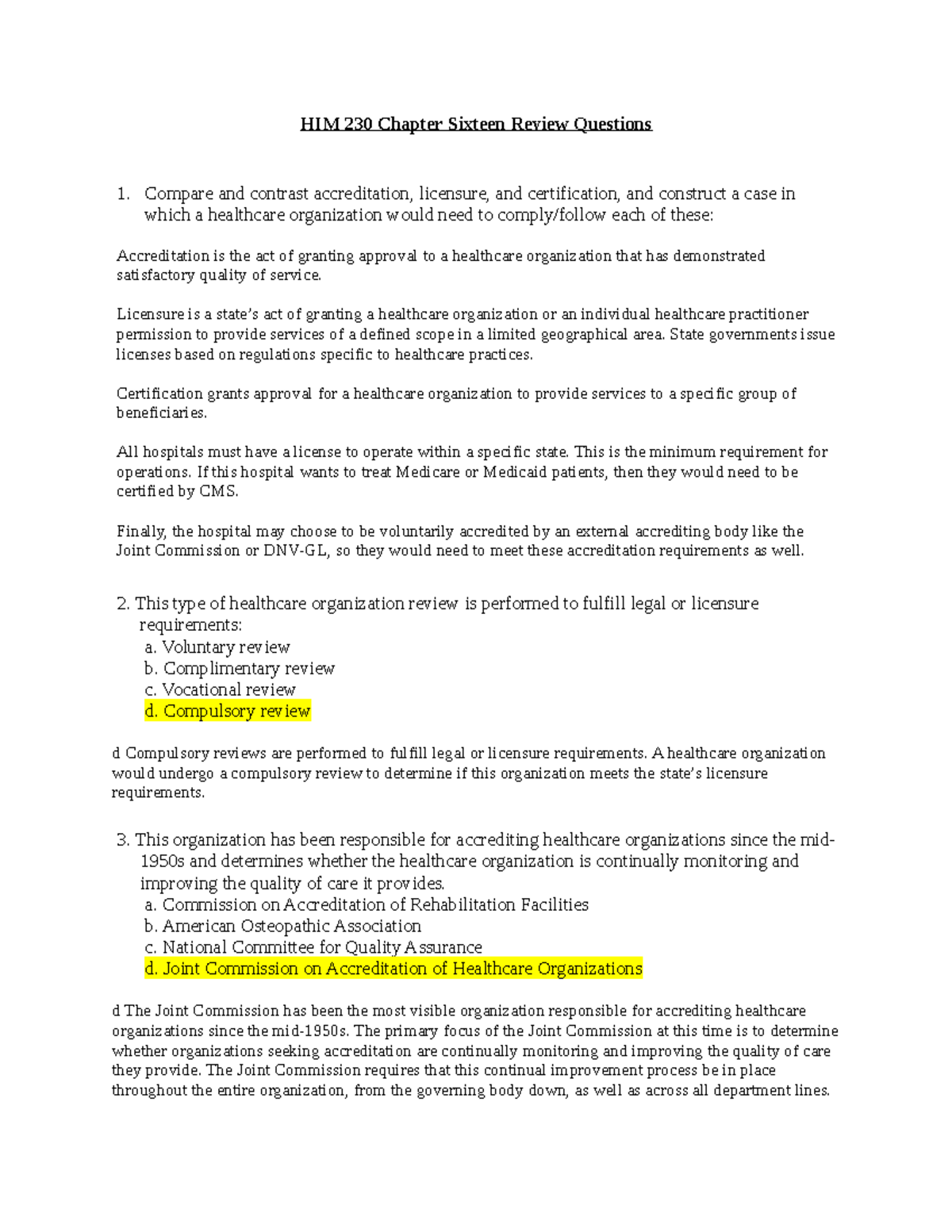 HIM 230 Chapter 16 Key Review Questions and Concepts - Studocu