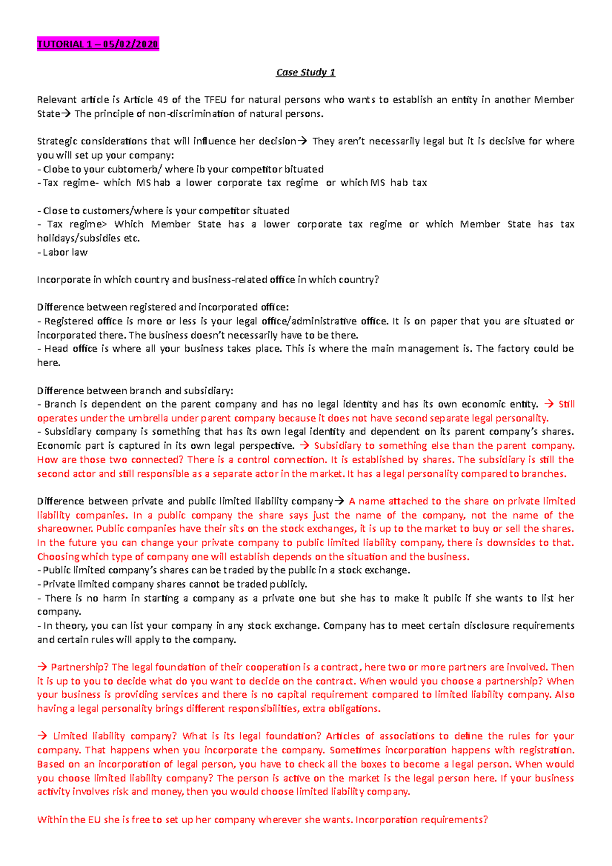 Company Law Tutorial: Key Cases & Concepts (CLAW101) - Studeersnel
