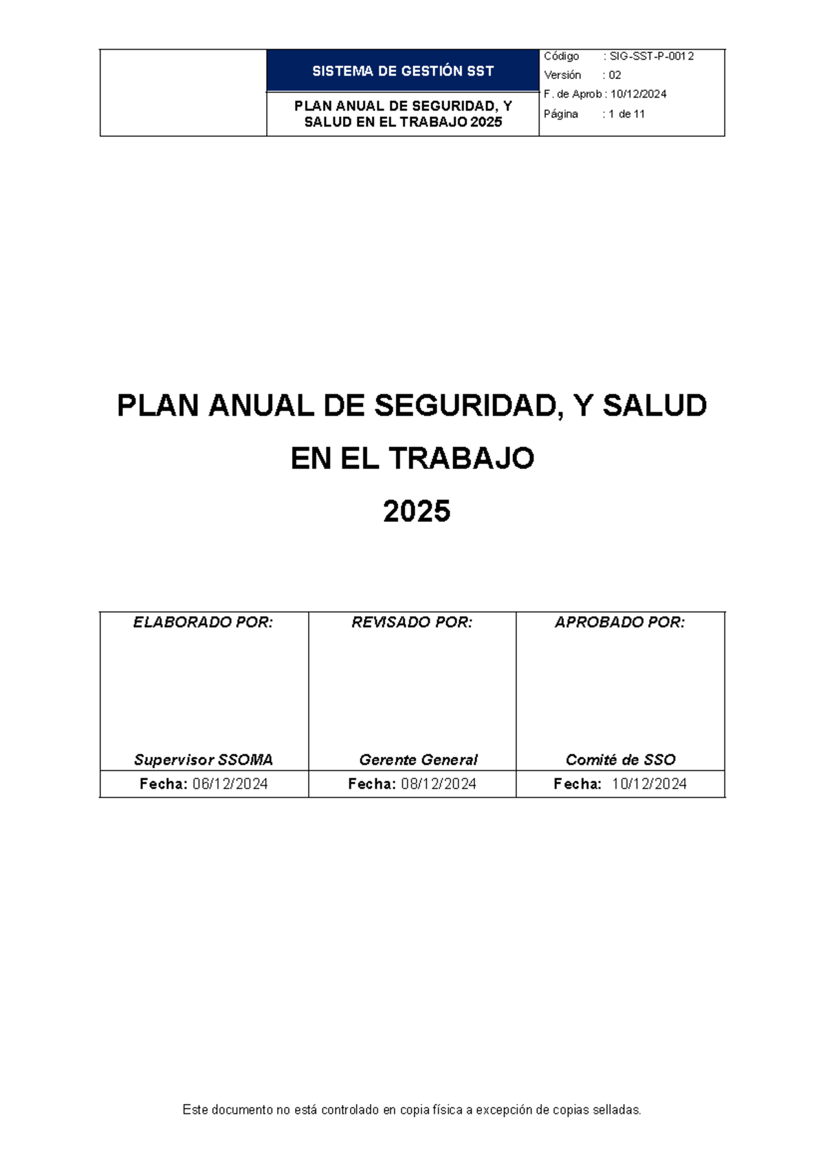 Plan Anual de Seguridad y Salud en el Trabajo 2025 - SST - Studocu