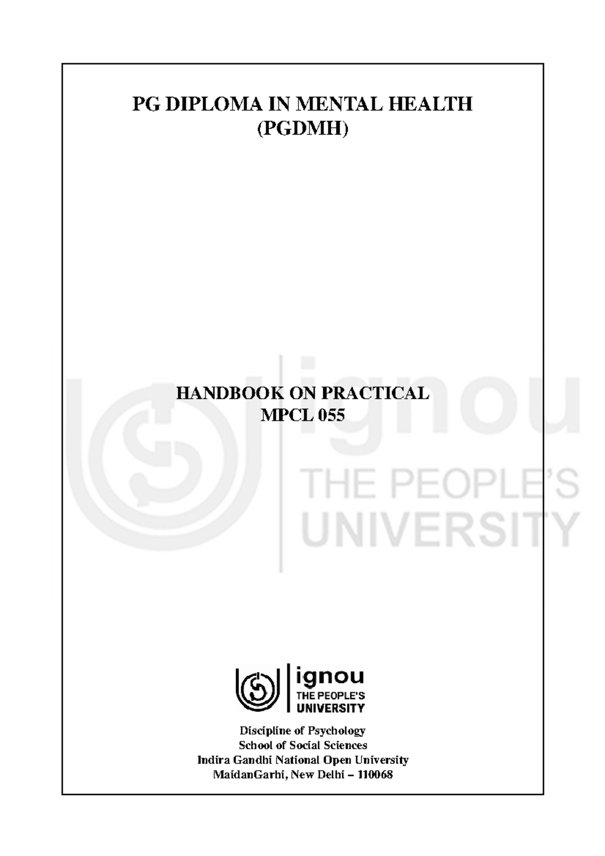 MPCL-055 - Practical Handbook for PG Diploma in Mental Health - Studocu