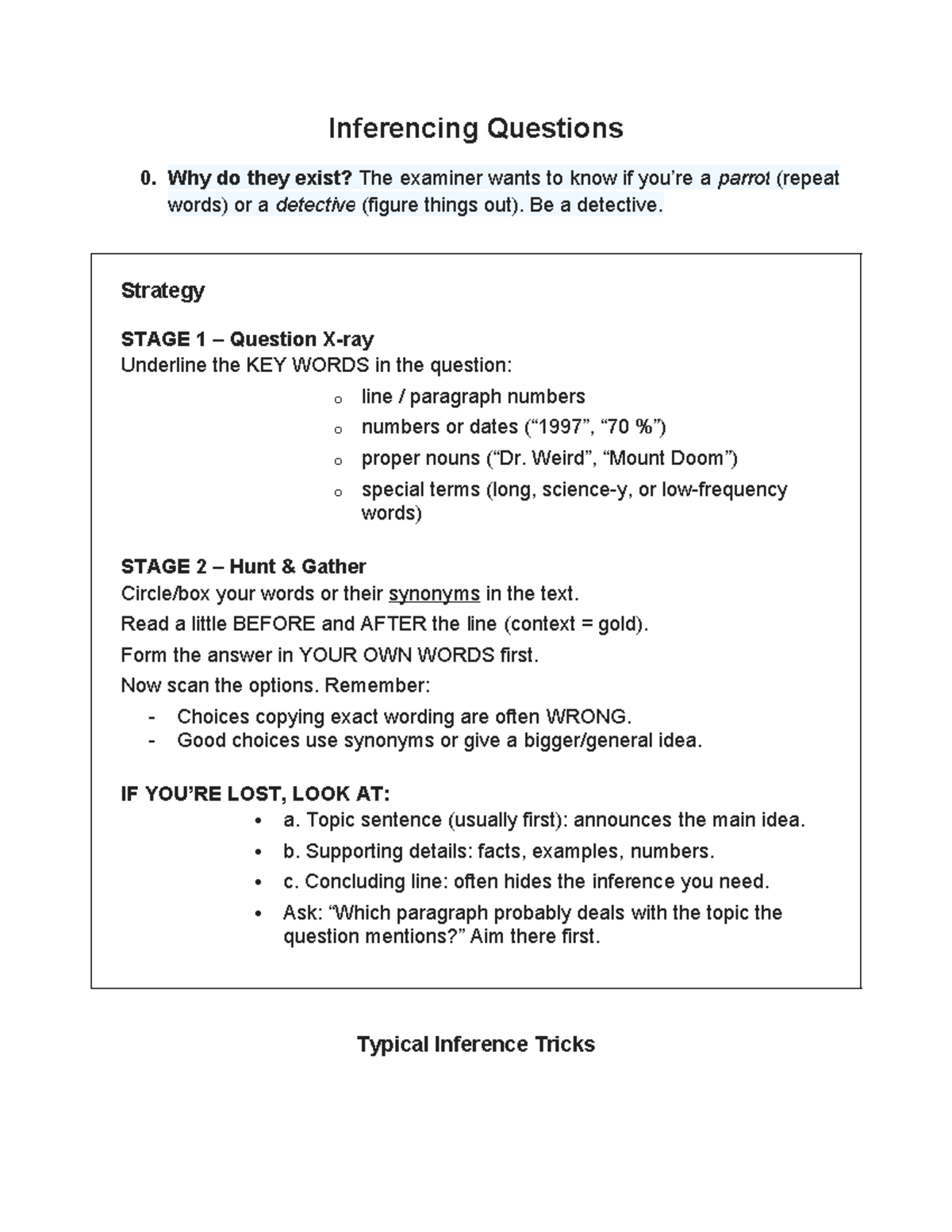 Inference TB - HKDSE Reading Strategies for Question Types - Studocu