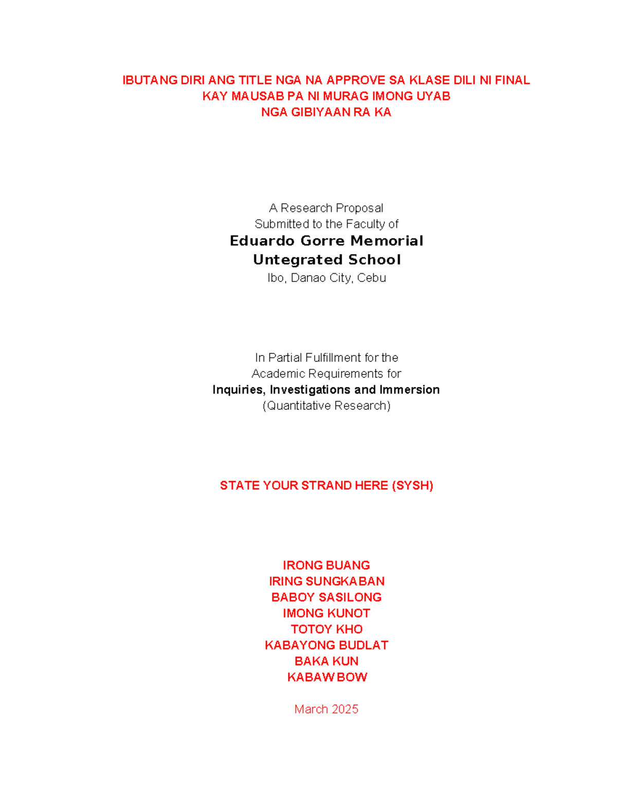 Research Proposal Format for SYSH 2025: Chapters 1 & 2 Guidelines - Studocu