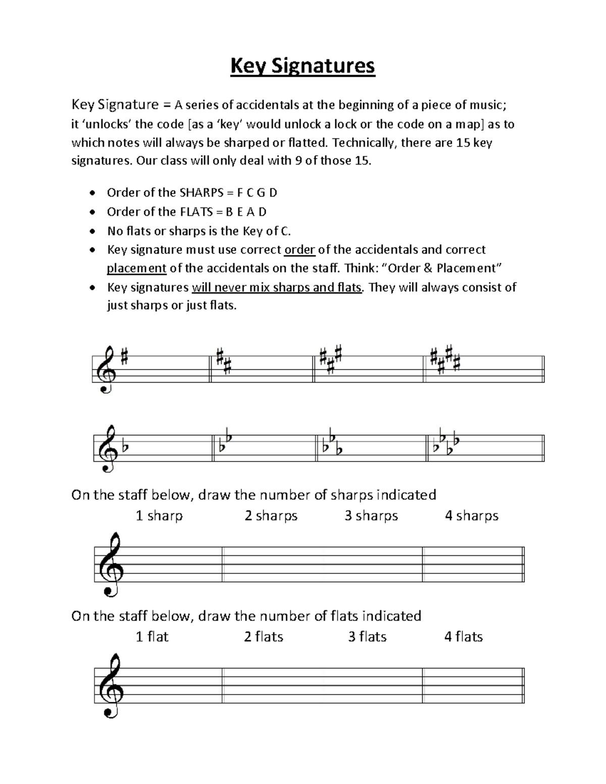 Key Signatures worksheet - Key Signatures Key Signature = A series of ...
