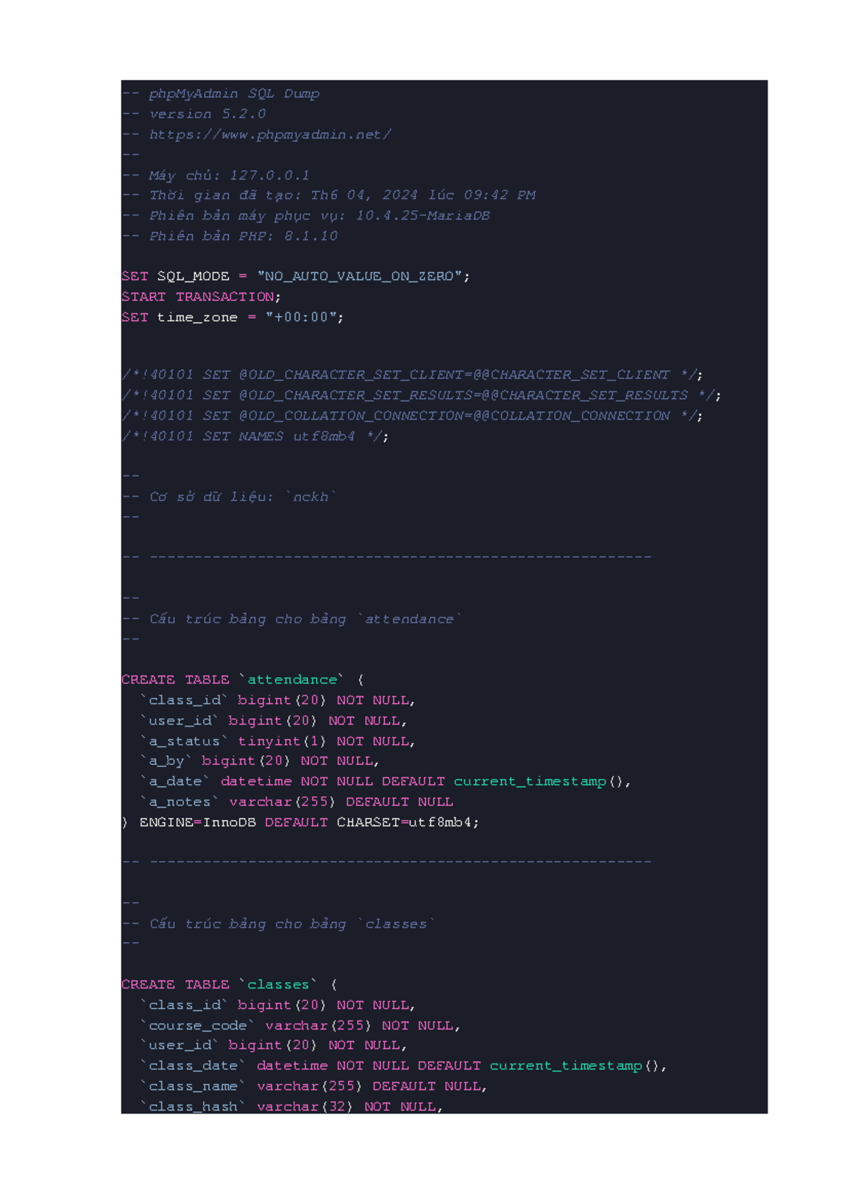 PHP My Admin SQL Dump: Database Structure and Data Insertion - Studocu