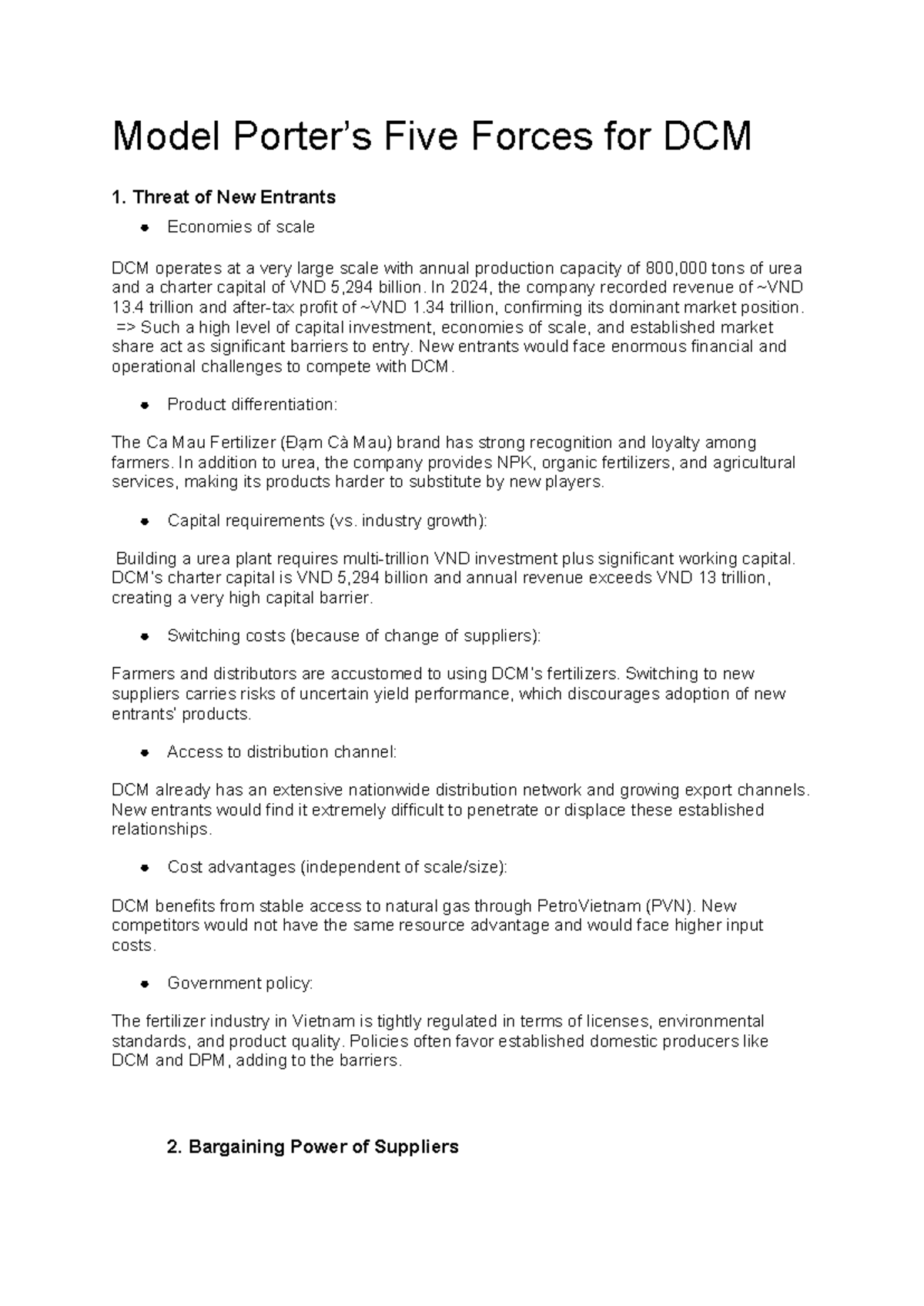 Model Porter’s Five Forces Analysis for DCM - Studocu