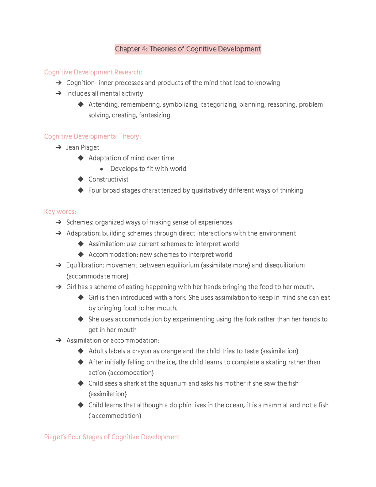 DEP 3103 Exam 2 - Lecture notes 4-7 - Chapter 4: Theories of Cognitive ...