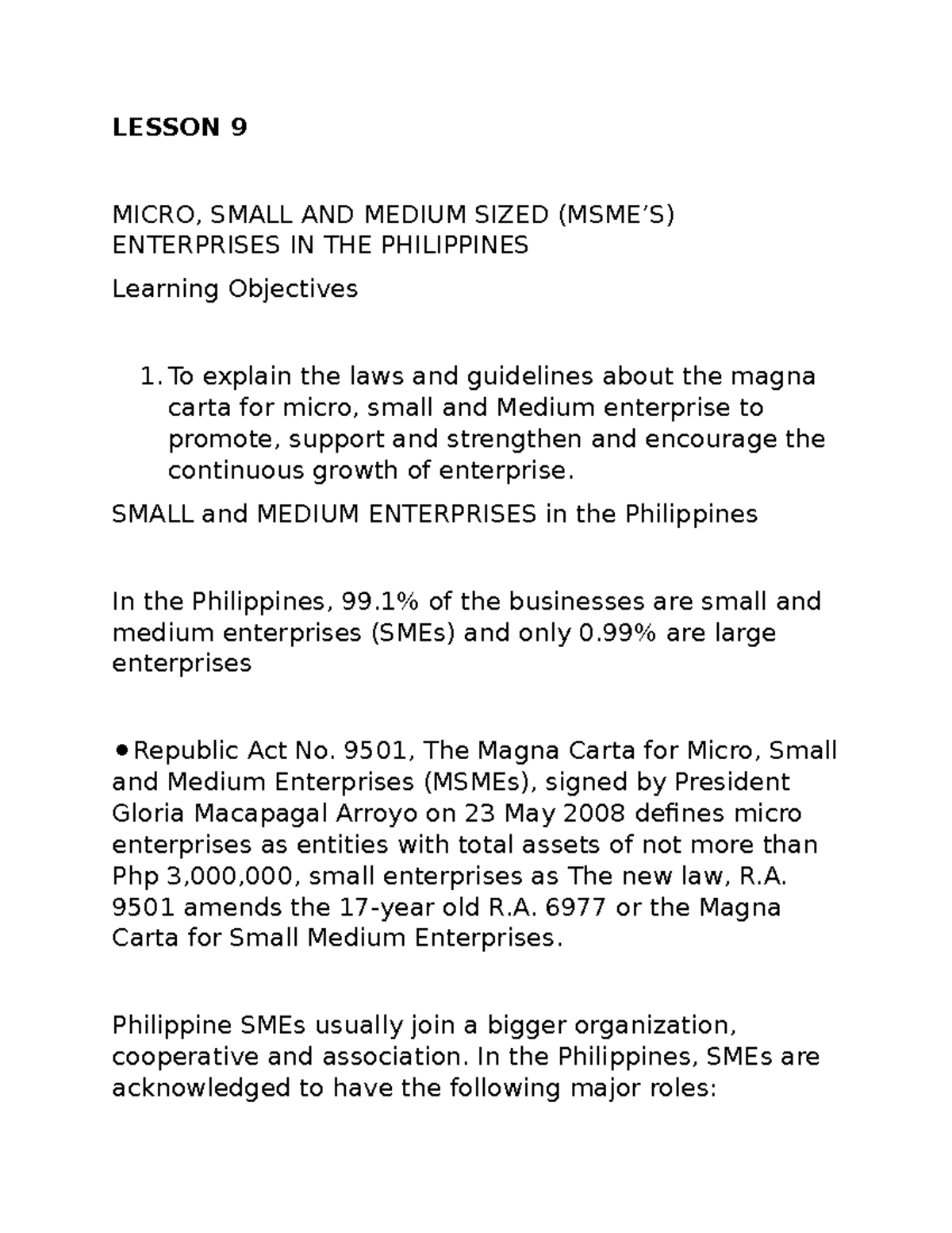 Entrepreneurship - Micro, Small AND Medium Sized Enterprises IN THE ...