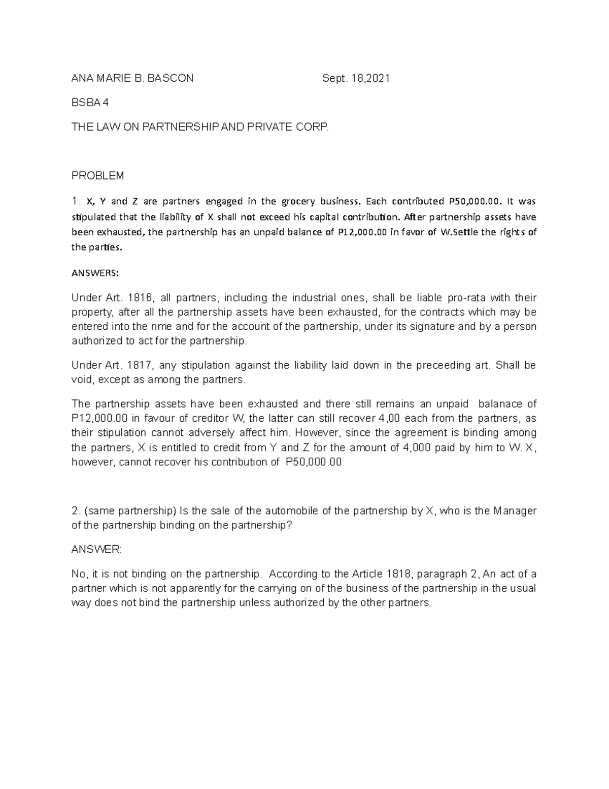 SEPT. 24 CASE Problem - a case study - ANA MARIE B. BASCON Sept. 18 ...