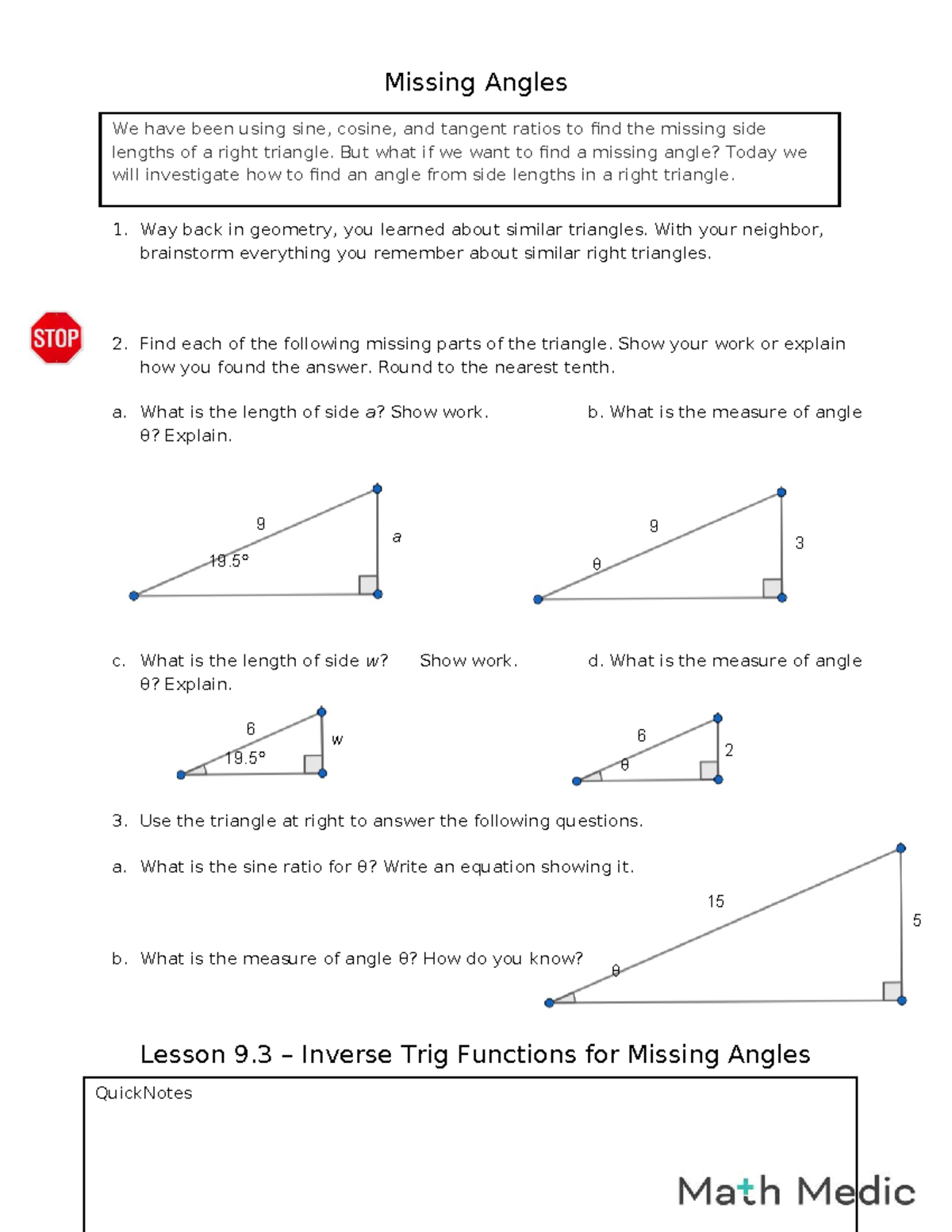 Lesson 9: Inverse Trig Functions & Missing Angles - Algebra 2 - Studocu