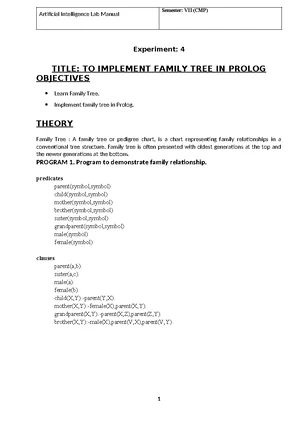 AI Lab 1 - Intro to Prolog: Concepts and Programming Structure - Studocu