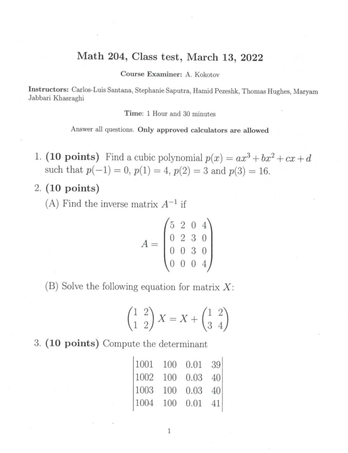 Math 204 Midterm Solutions - Class Test, March 13, 2022 - Studocu