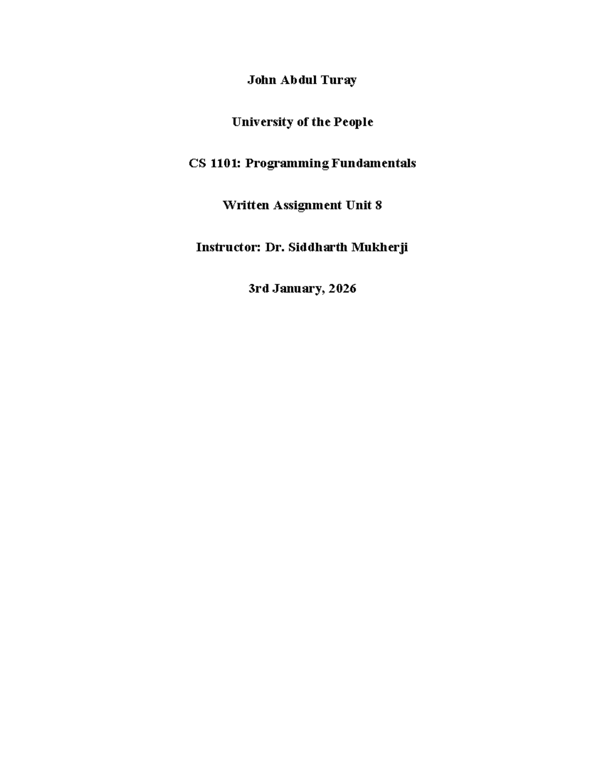 CS 1102-01 Programming Fundamentals Written Assignment Unit 8 - Studocu