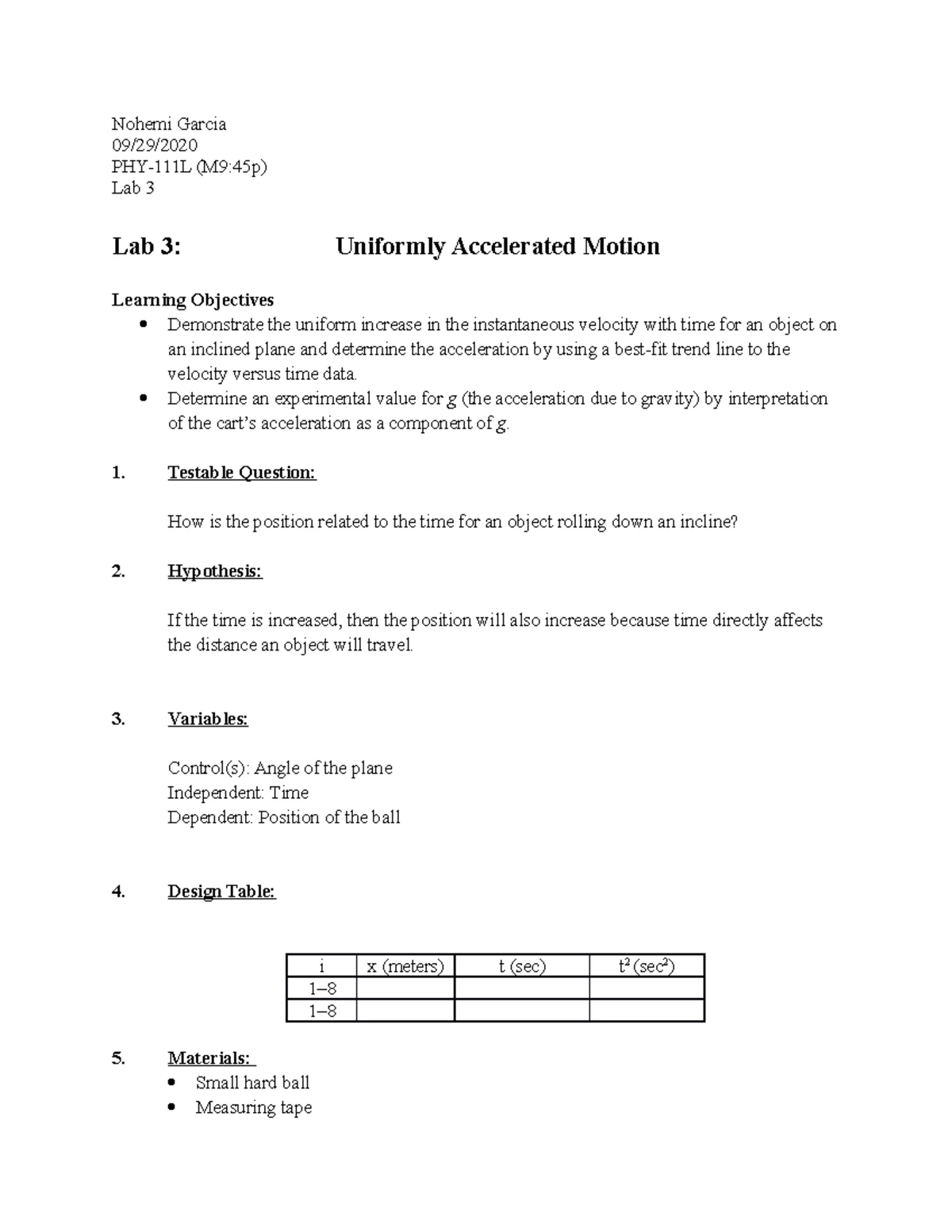 PHY111L Lab 12 Ideal gas law3 - Bethany Heater PHY-111-L Thursday 3:15 ...