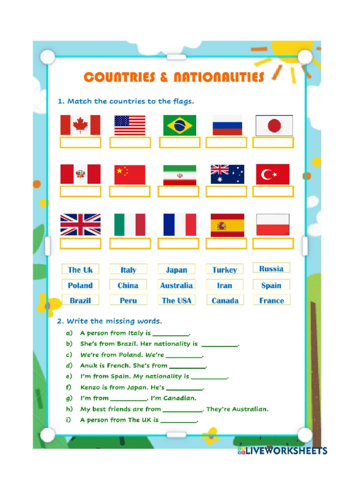 Countries and Nationalities Practice Worksheet - Studocu