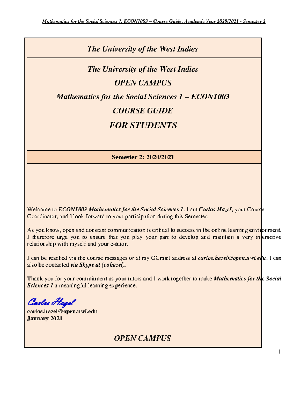 ECON 1003 Course Guide: Mathematics for Social Sciences 1 - Semester 2 ...