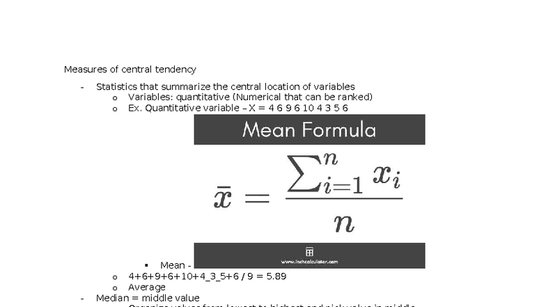 Math 101: Measures of Central Tendency & Dispersion in Statistics - Studocu