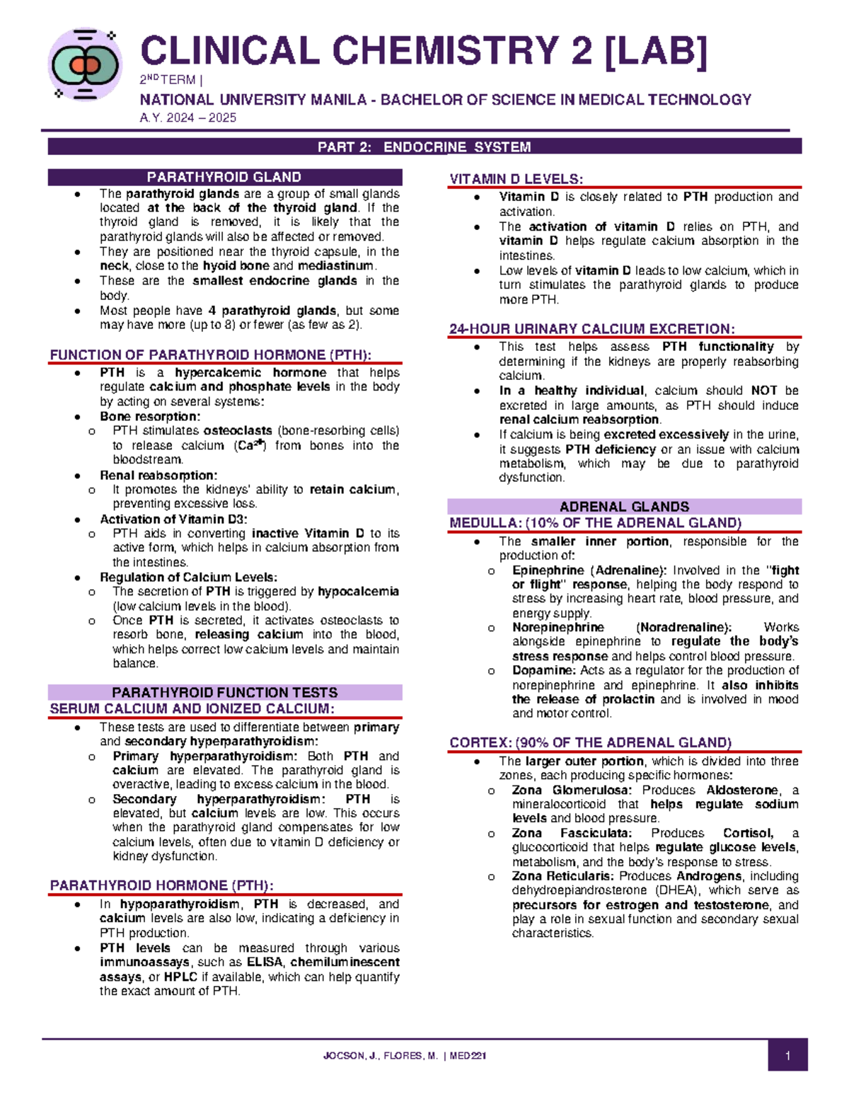 MED221 2ND TERM: Endocrine System Overview and Function Tests - Studocu