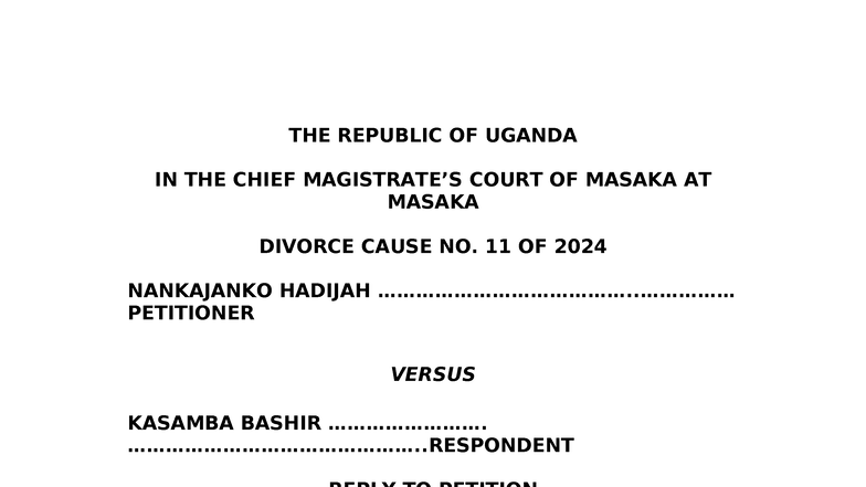 Reply to Divorce Petition in Divorce Cause No. 11 of 2024 - Document Preview