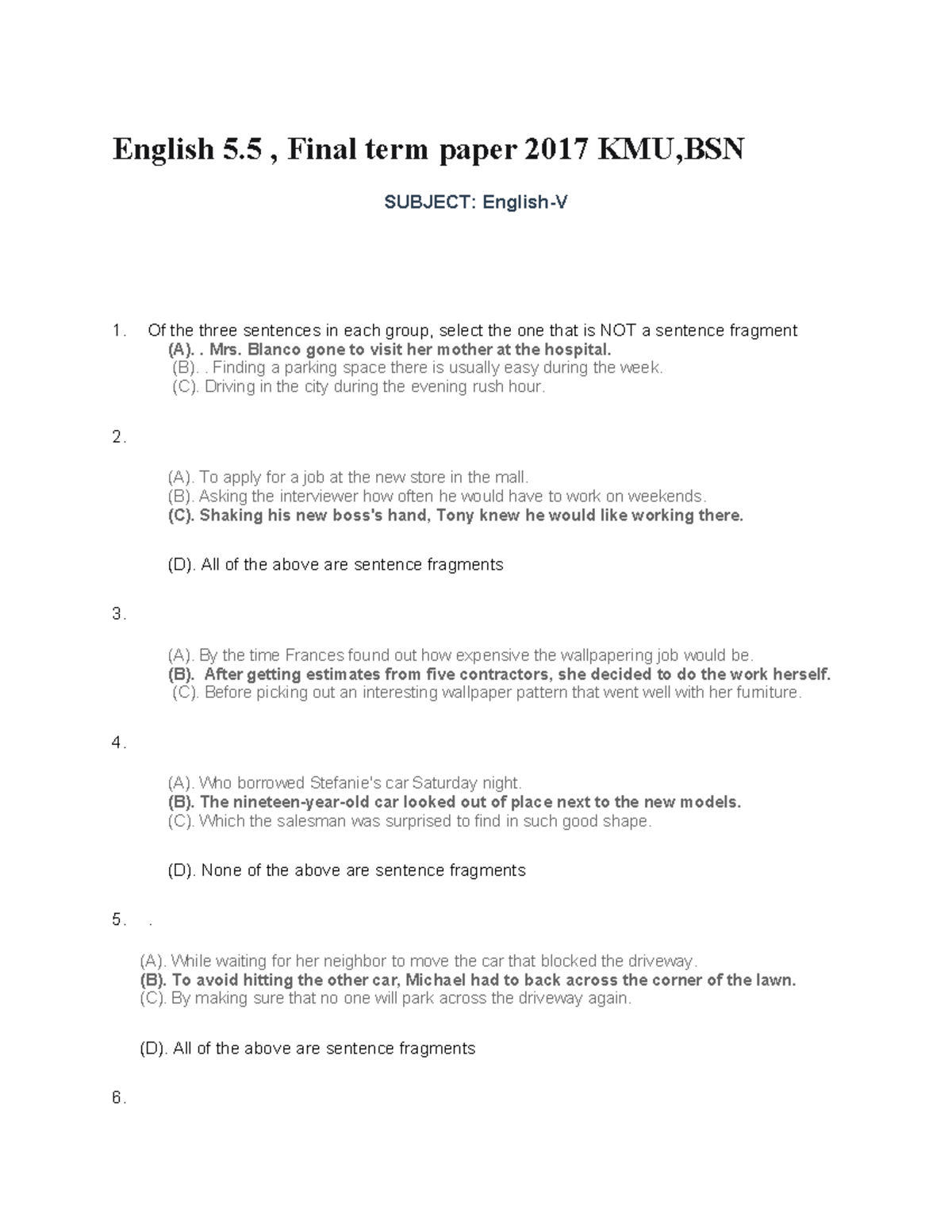English.V.5.5 , Final term paper 2017 ,BSN paper - English 5 , Final ...