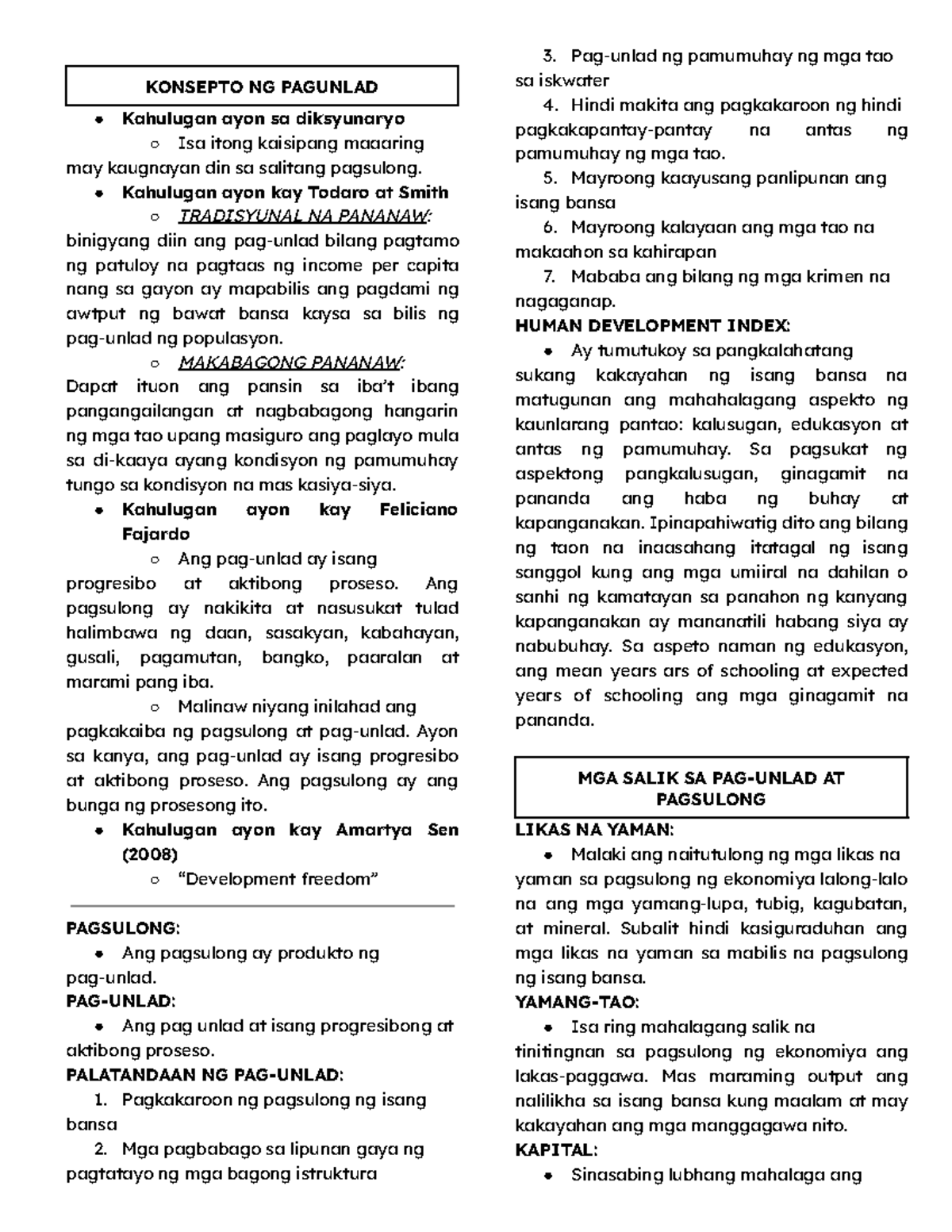 Q4 AP: Konsepto ng Pag-unlad at Pagsulong ng Ekonomiya - Studocu