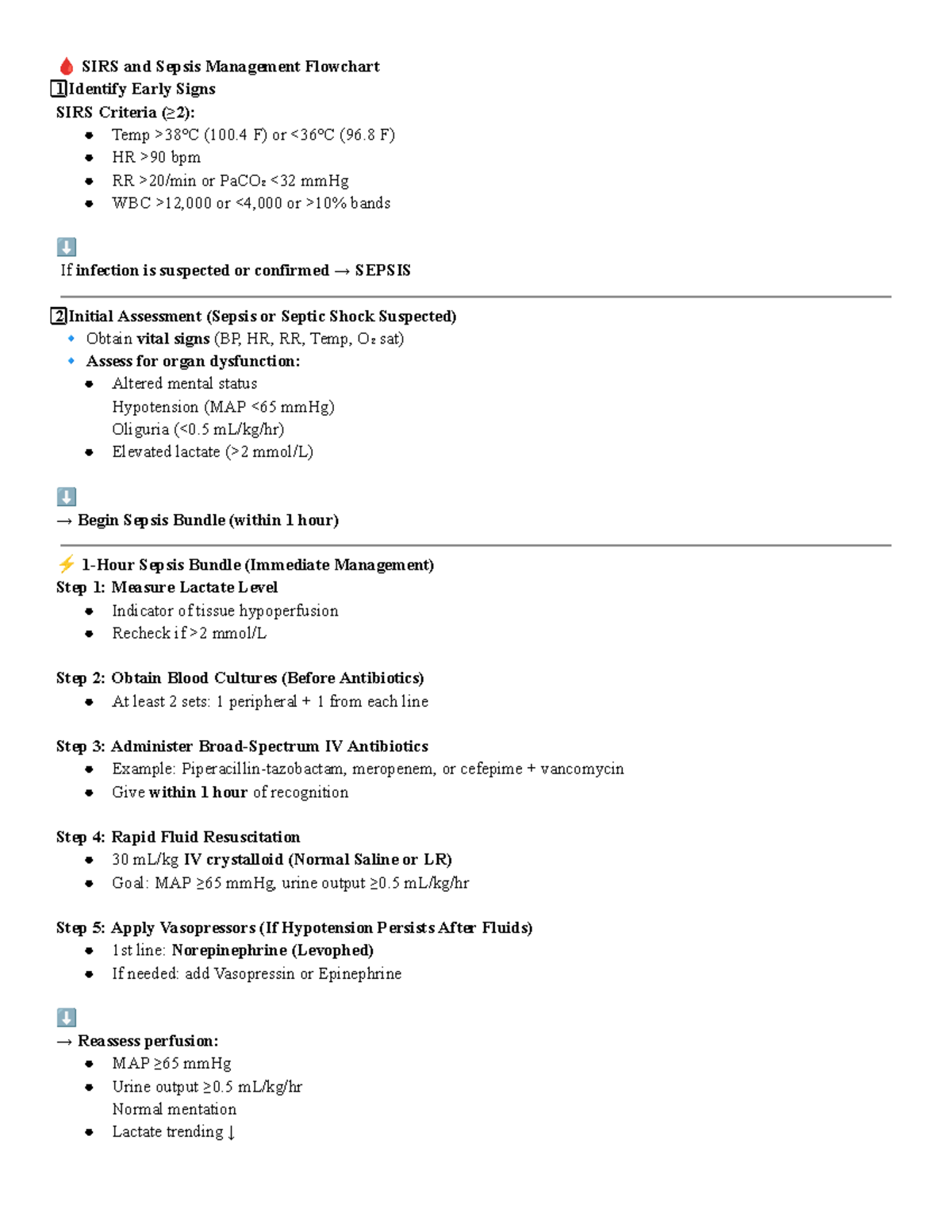 SIRS & Sepsis Management Flowchart: Early Signs & Interventions - Studocu