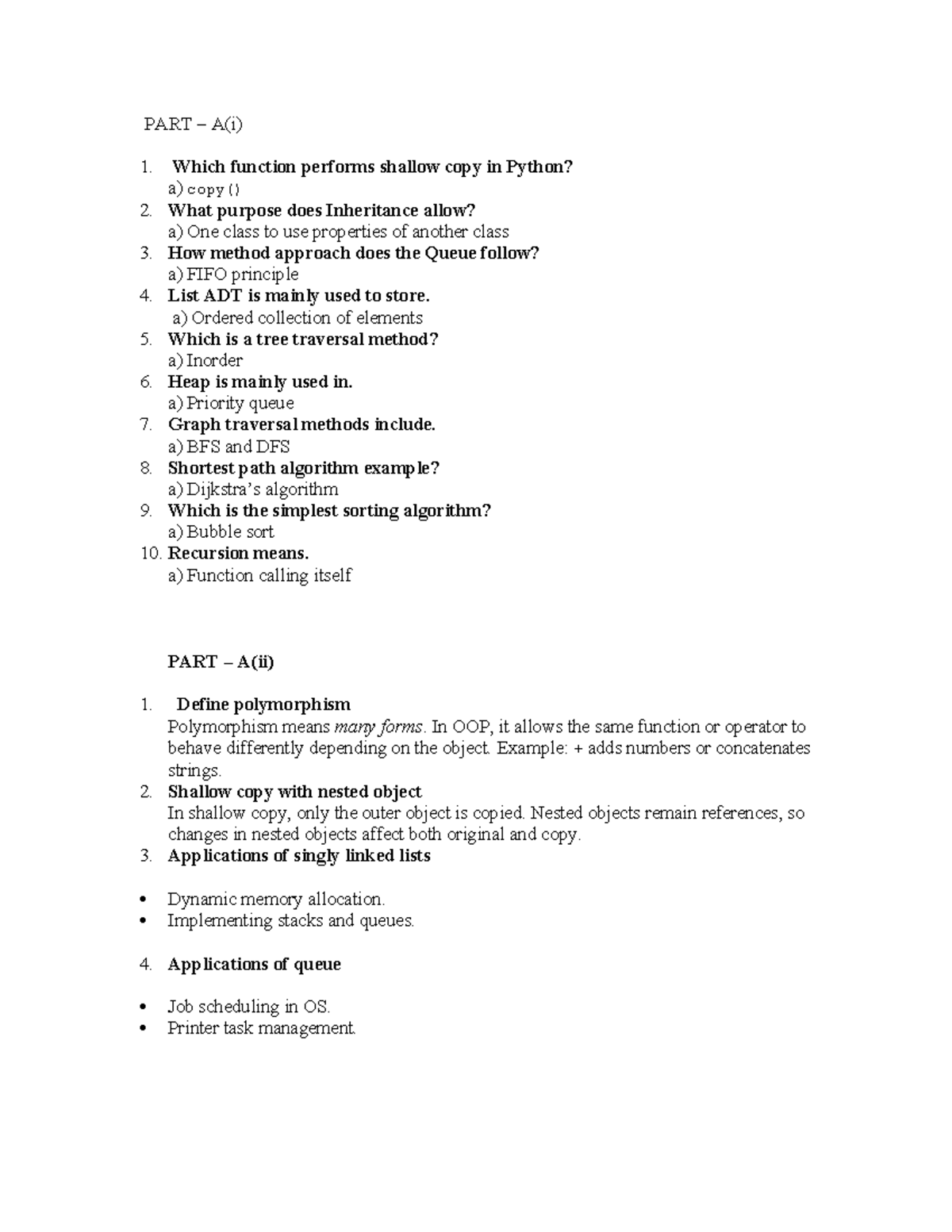DSA 101: Answer Key for Python Concepts and Data Structures - Studocu