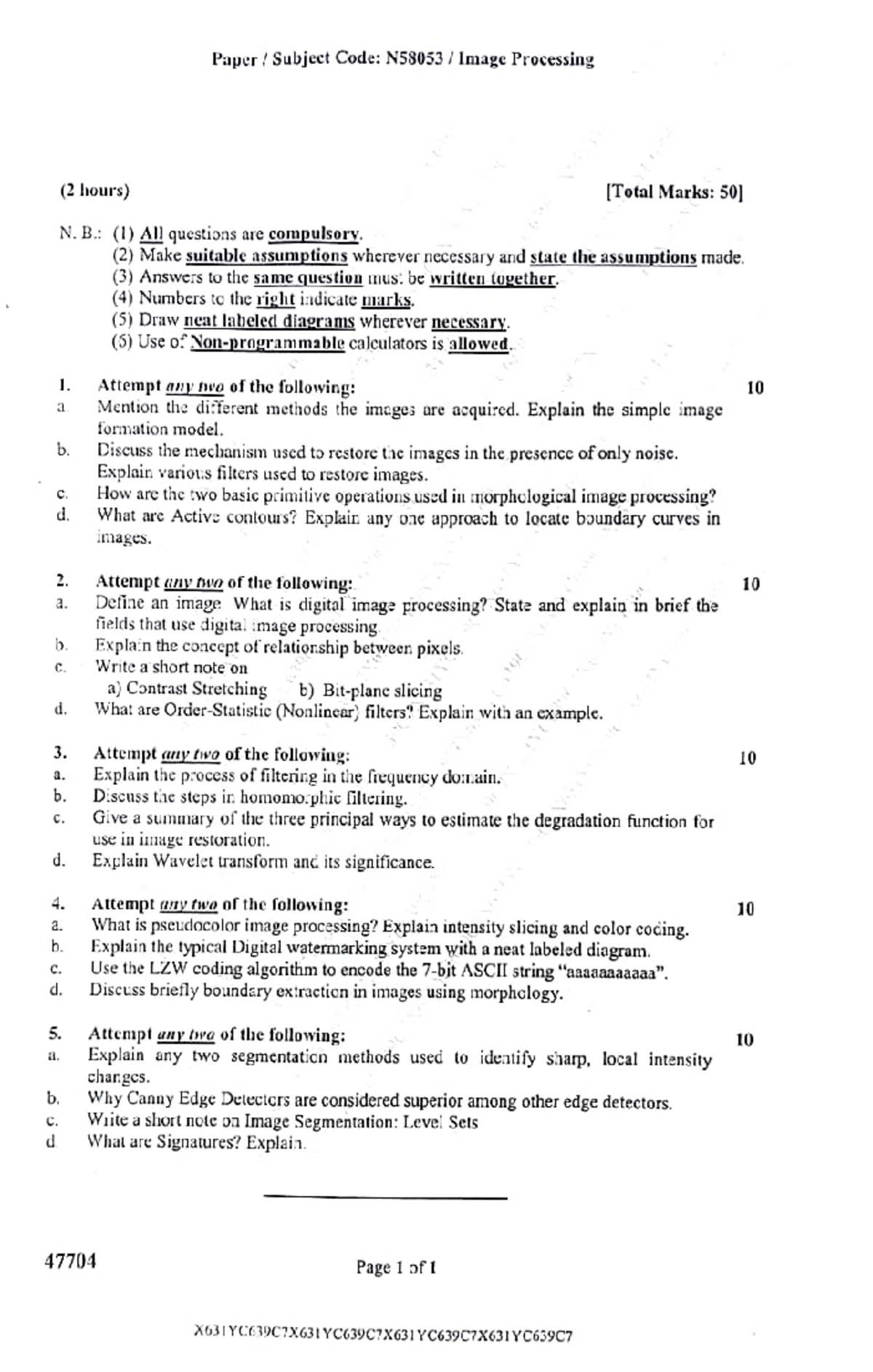 N58053 Image Processing Exam Paper - 2 Hours Duration - Studocu