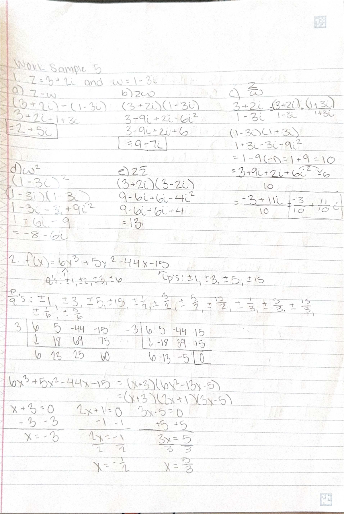 MATH 101 Final Exam Work Sample 5: Complex Numbers & Functions - Studocu