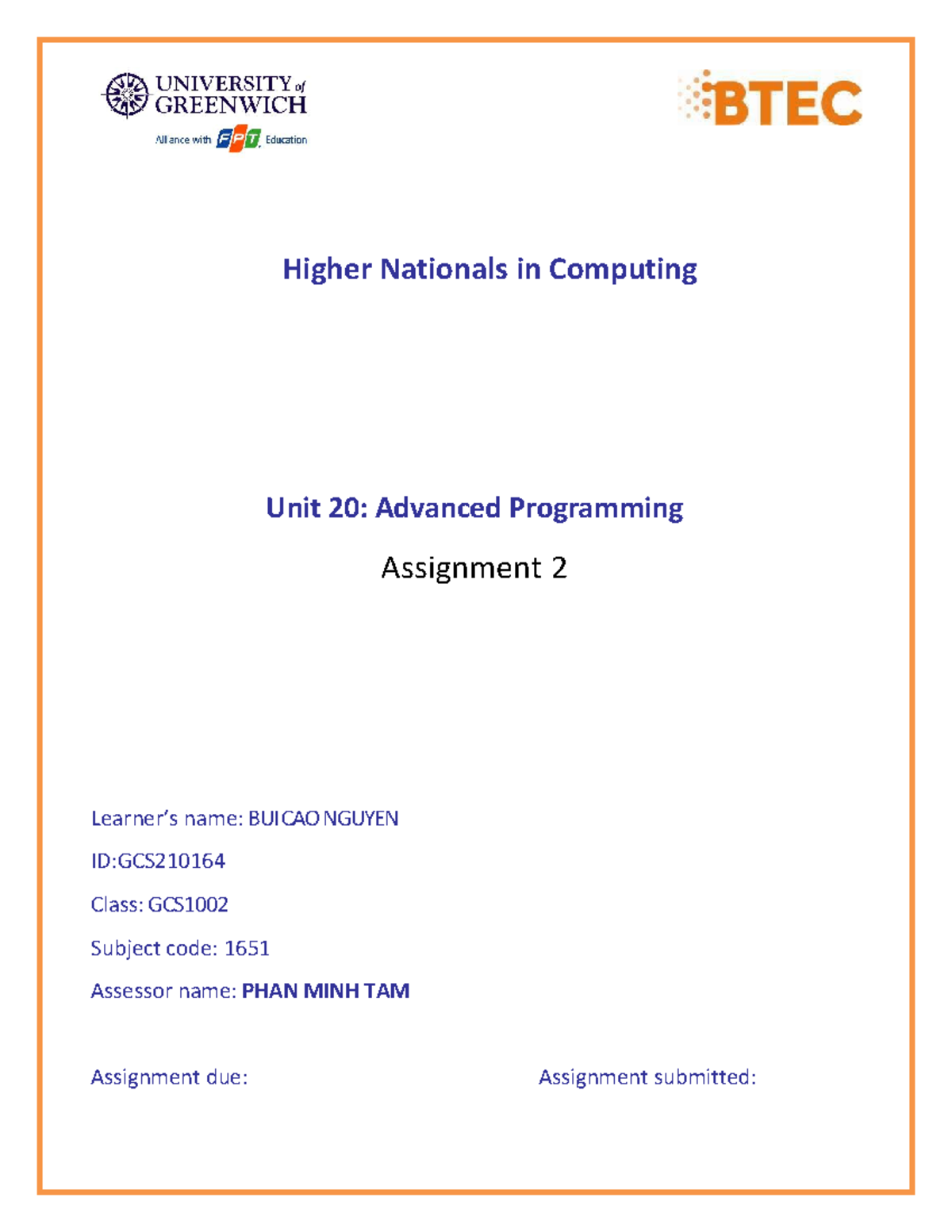 1651 - GCS Assignment 22 - Higher Nationals in Computing Unit 20 ...