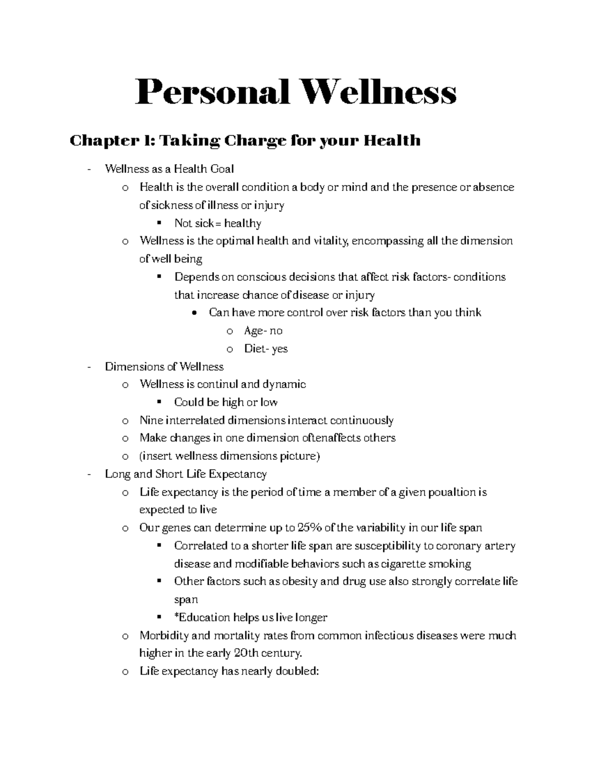 Personal Wellness: Chapter 1 - Taking Charge of Your Health - Studocu