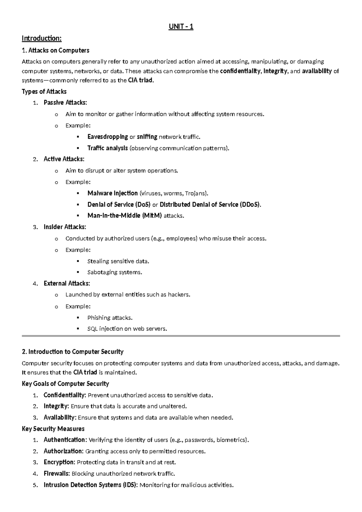 Cryptography and Network Security - UNIT - 1 Introduction: 1. Attacks ...