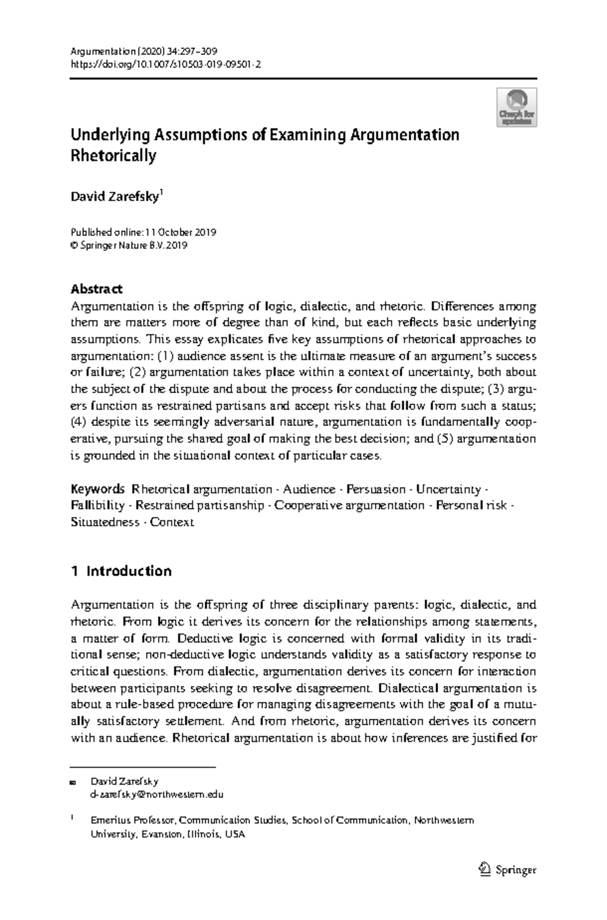 Underlying Assumptions in Rhetorical Argumentation (2020) - Studocu