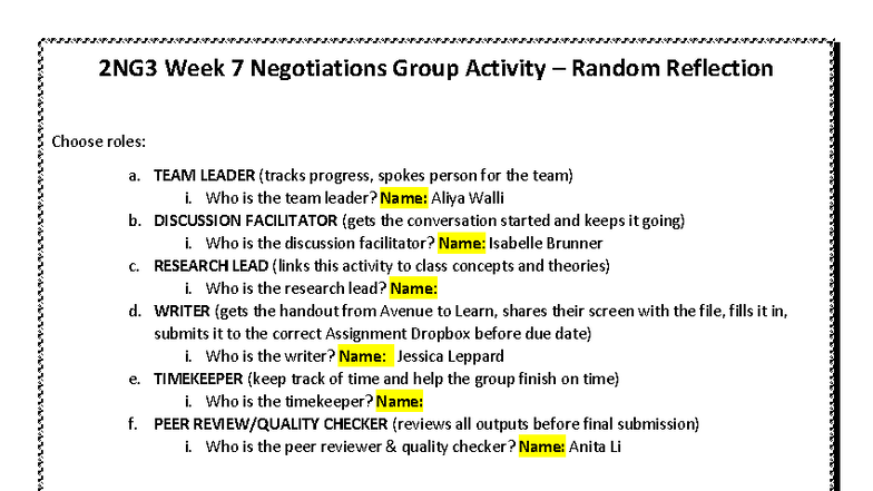 2NG3 Week 7 Negotiations Group Activity Reflection and Insights - Studocu