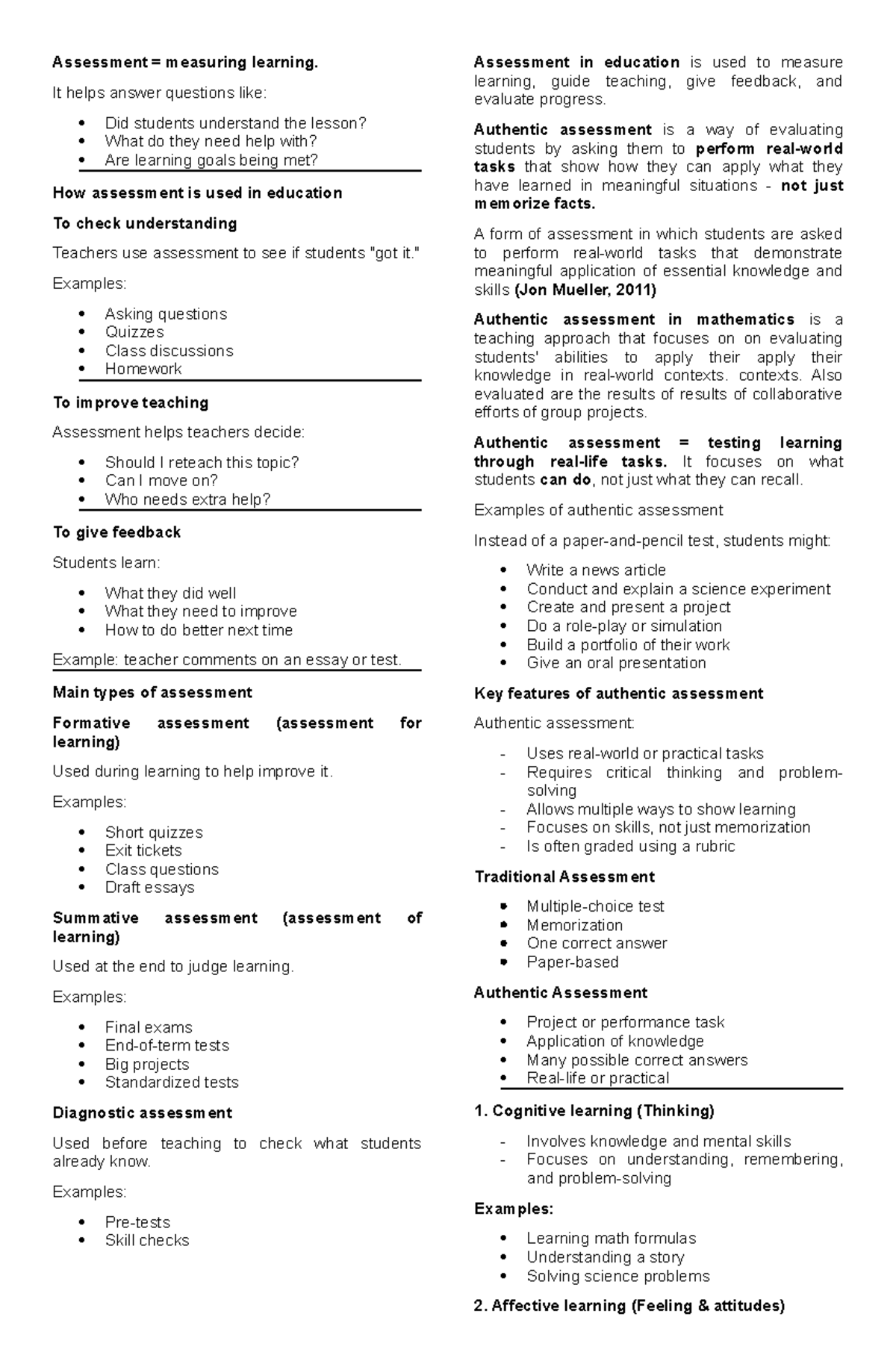 Assessment in Education: Understanding Learning and Authentic ...