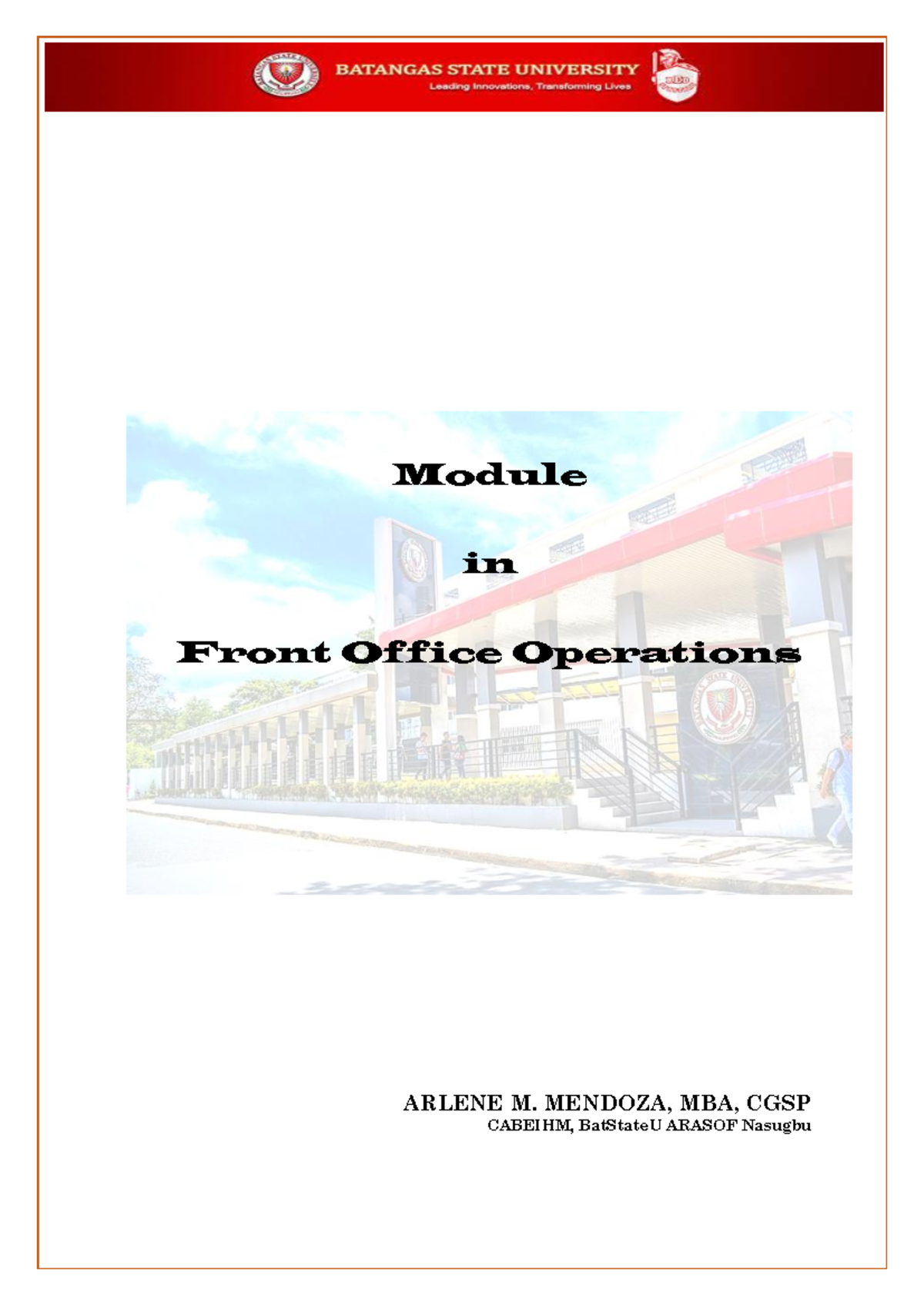Front Office Operations (CABEIHM) Chapter 1: Introduction Overview ...