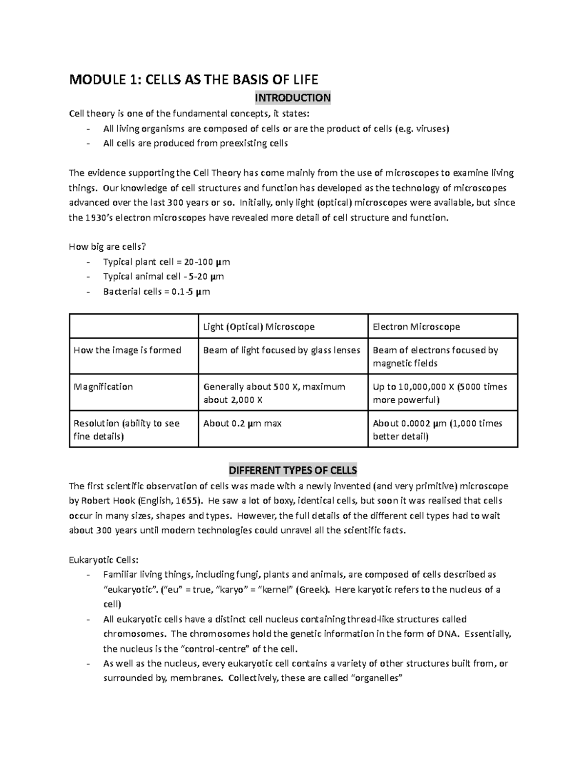 Biology Master Notes - Year 11: Module 1 - Cells as the Basis of Life ...
