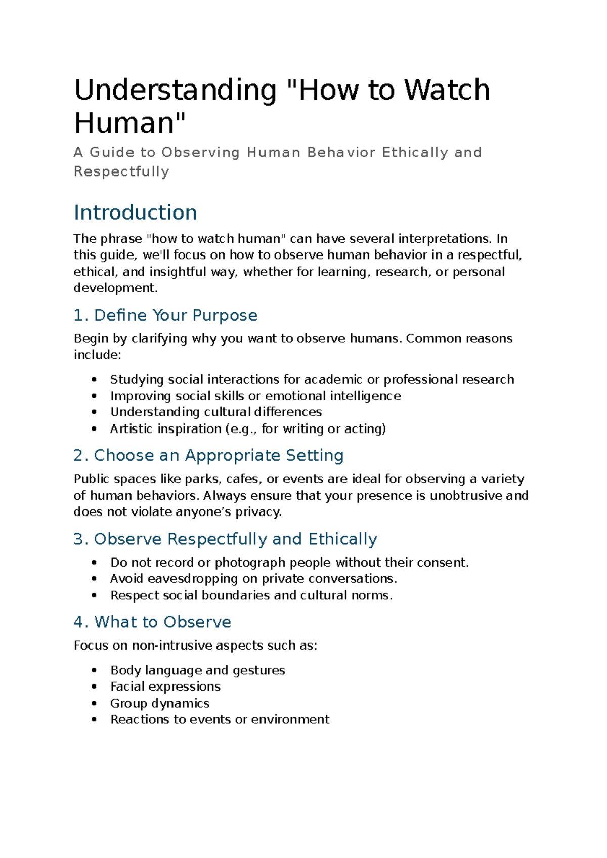 Sc4 - Ethical Observations: A Guide to Watching Human Behavior - Studocu