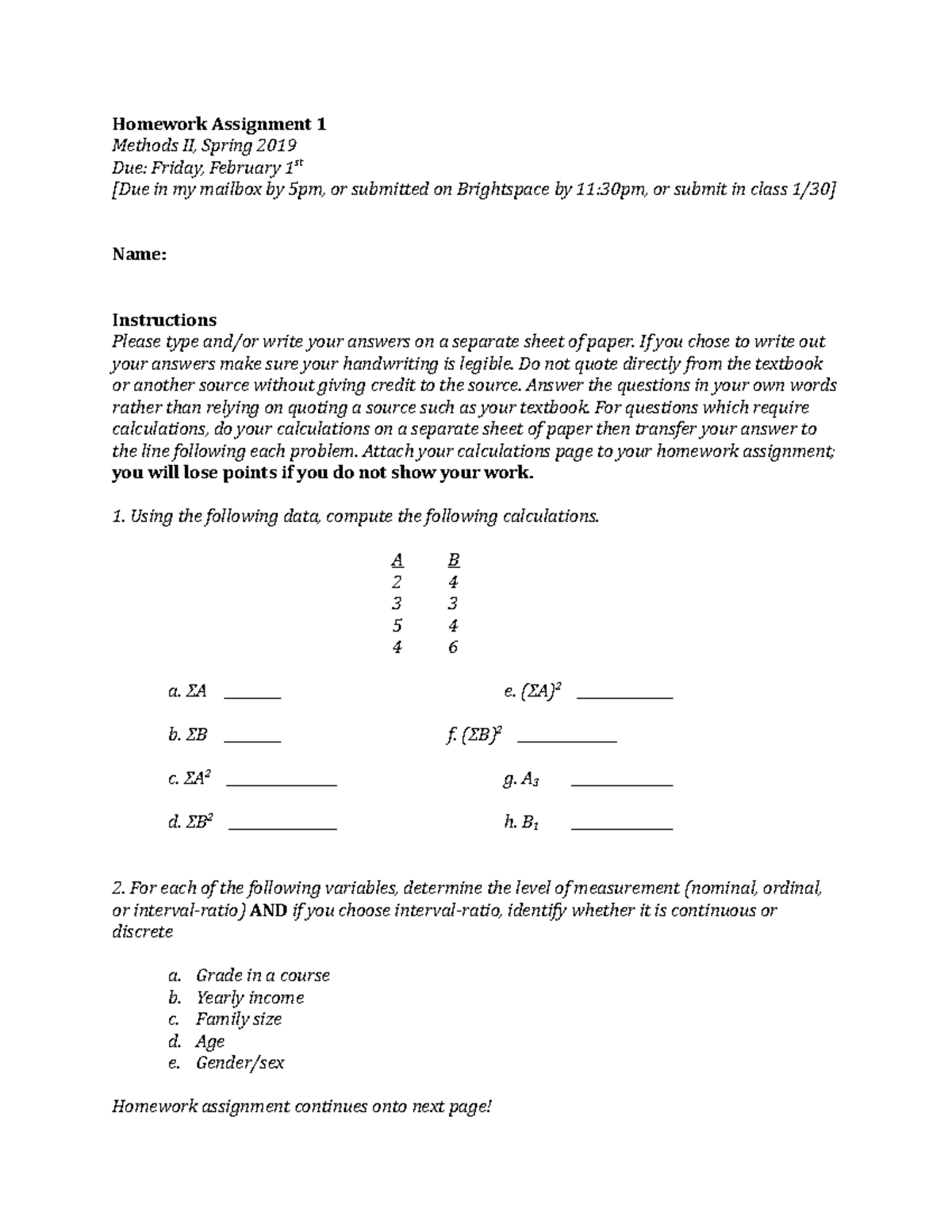 Homework Assignment #1 - If you chose to write out your answers make ...