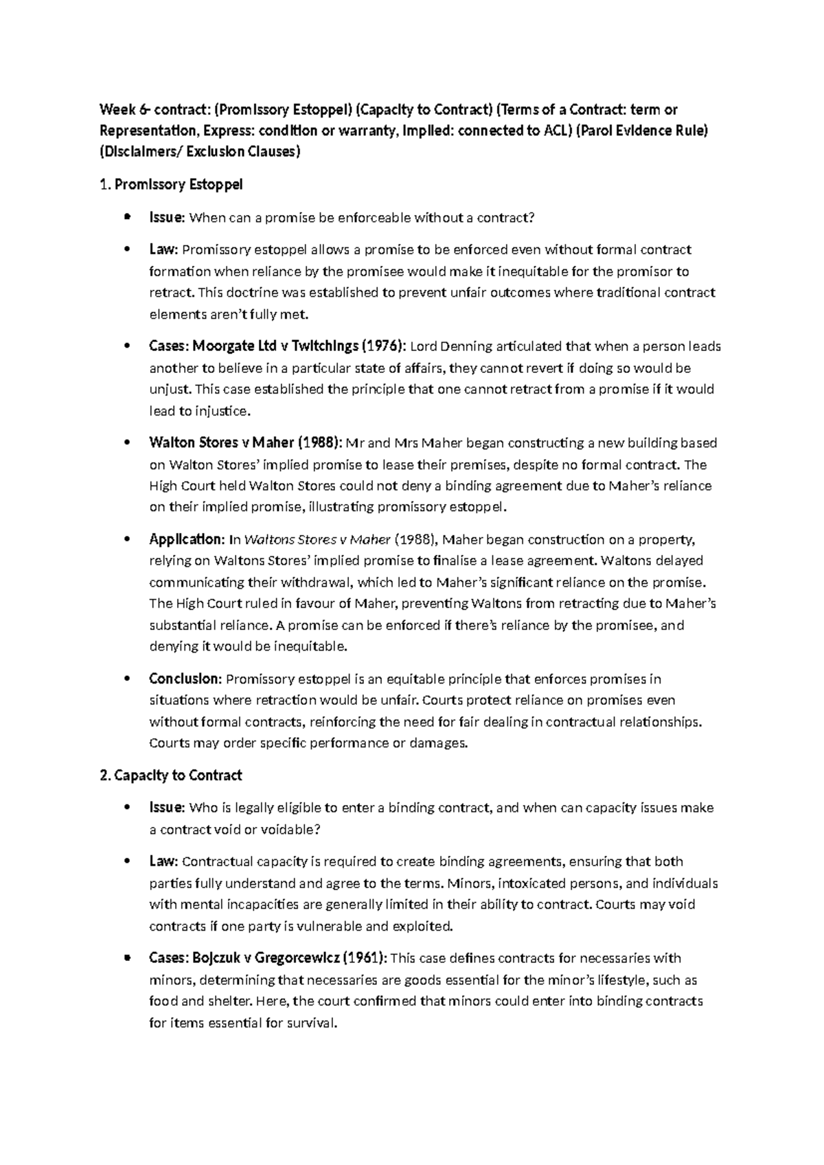 Law exam notes: contract law principles and case studies - Studocu