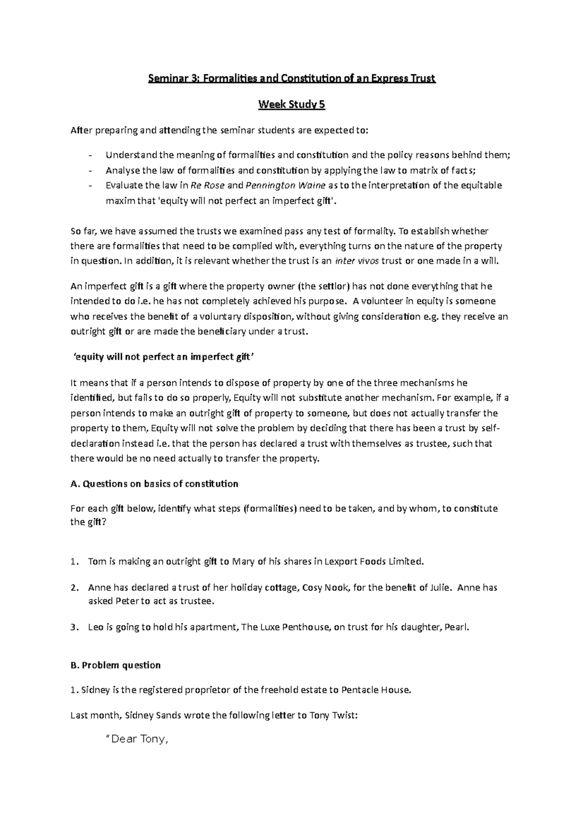 Seminar 3: Formalities & Constitution of Express Trust (Week 5-2) - Studocu