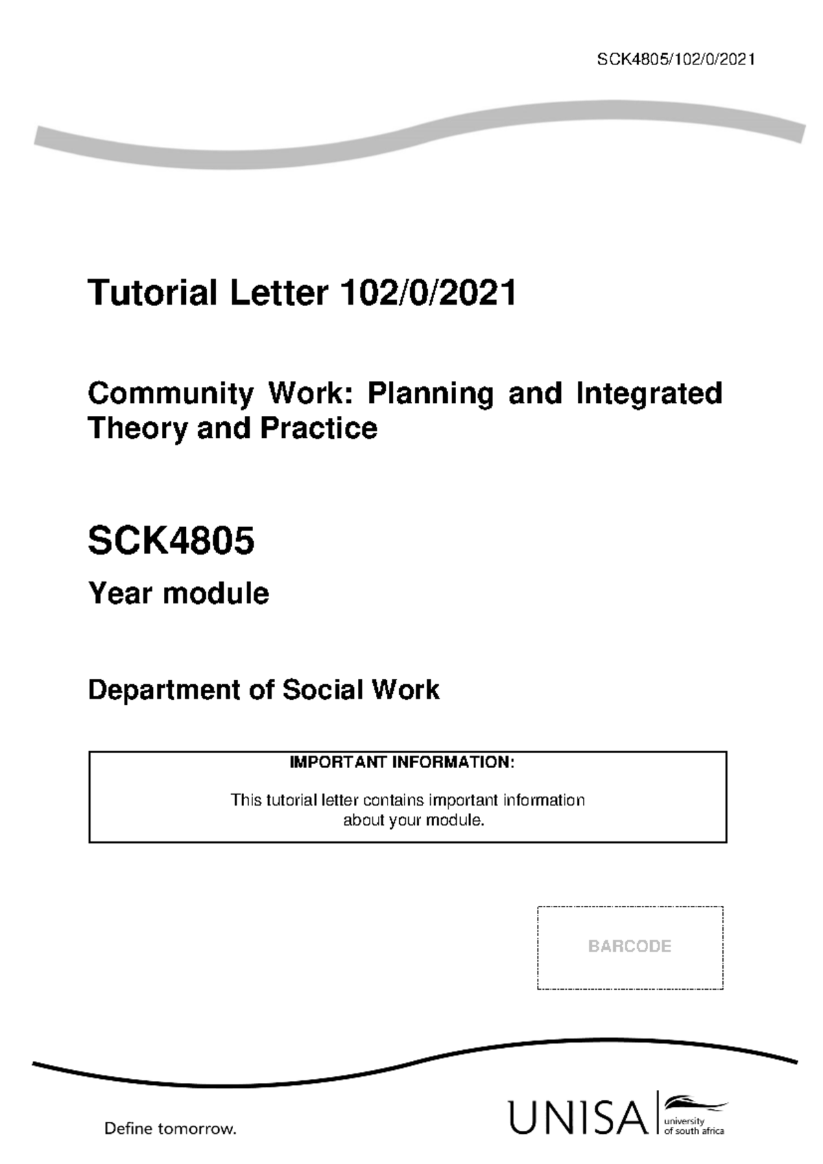 SCK4805/102 Community Work Theory: Key Concepts and Practice Guide