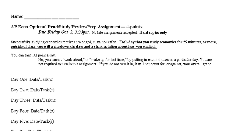 AP Econ Optional Assignment - Study Log for Oct. 3 Submission - Studocu