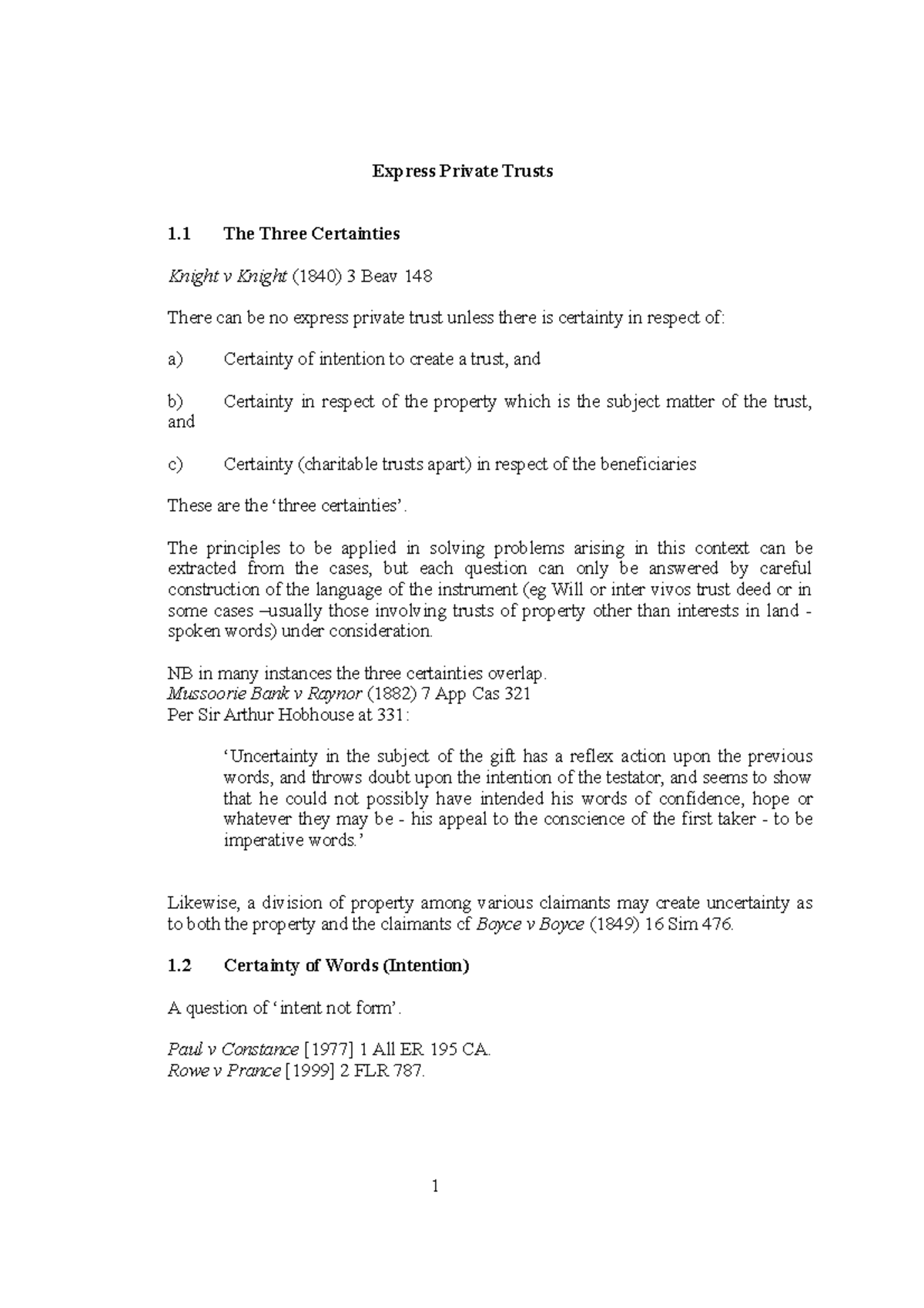 Trusts Law: Understanding the Three Certainties in Express Private ...